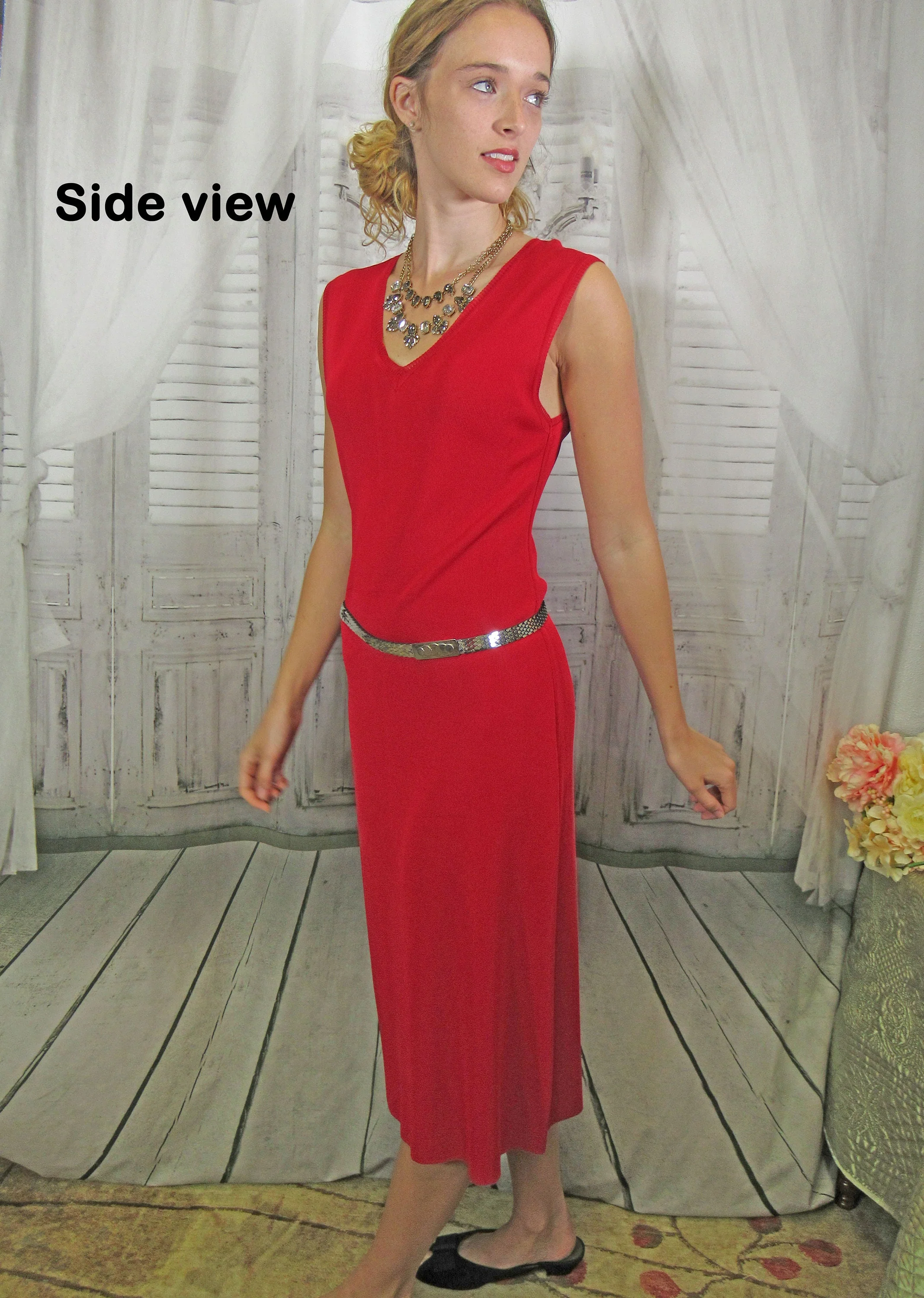 Sm Knit Dress Piazza Duomo Exclusively for Rinascente Bright Red Sleeveless Slim Pullover Vintage by Piazza Duomo - Image 5