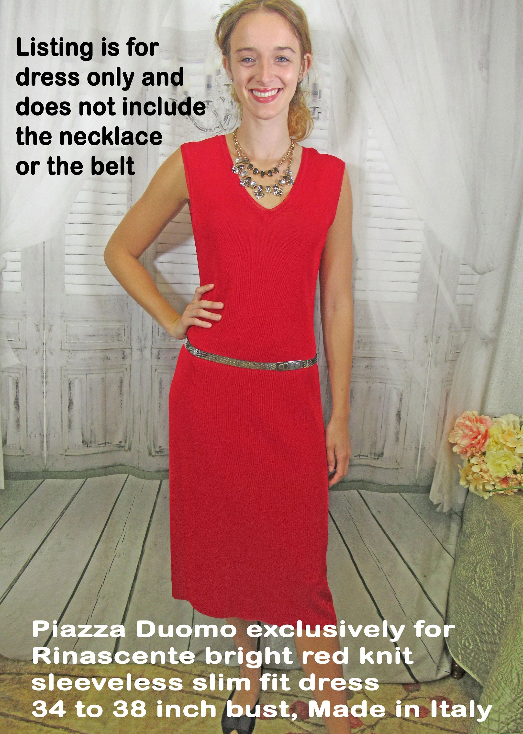 Sm Knit Dress Piazza Duomo Exclusively for Rinascente Bright Red Sleeveless Slim Pullover Vintage by Piazza Duomo - Image 7