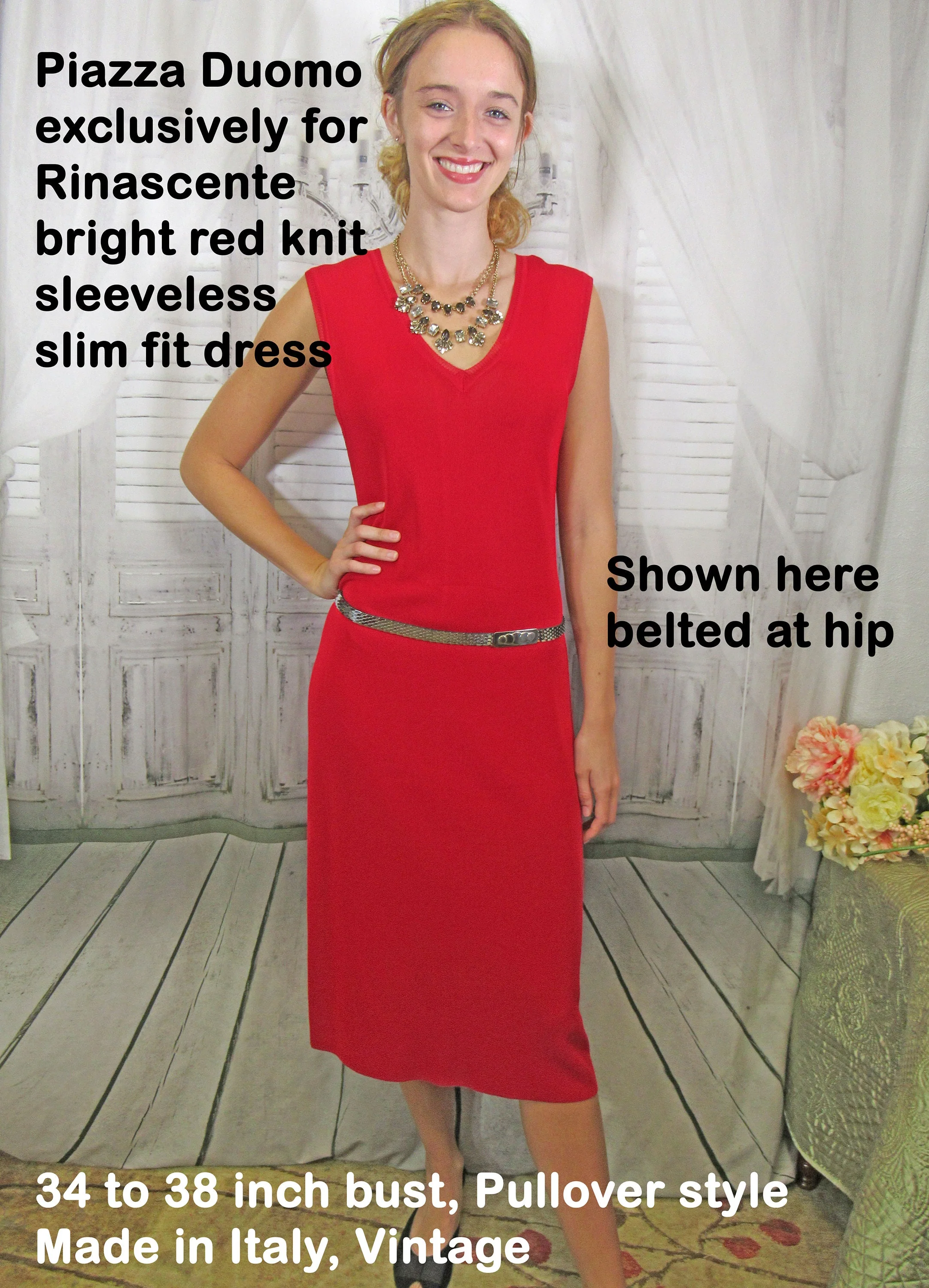 Sm Knit Dress Piazza Duomo Exclusively for Rinascente Bright Red Sleeveless Slim Pullover Vintage by Piazza Duomo - Image 8