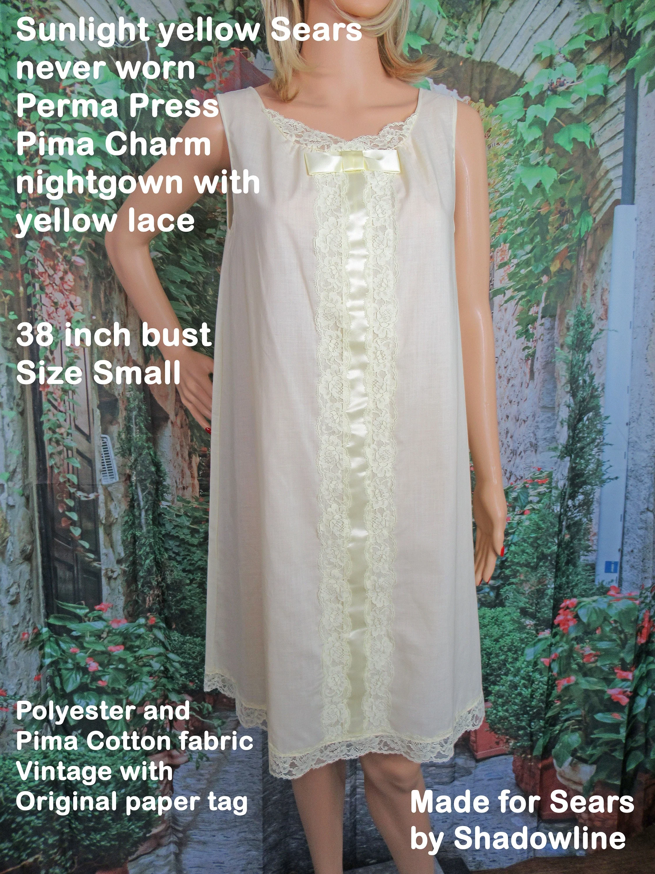 Small Cotton Nightgown with Lace Sears Perma Press Pima Charm Polyester and Pima Cotton Fabric Vintage Original Tag - Image 5
