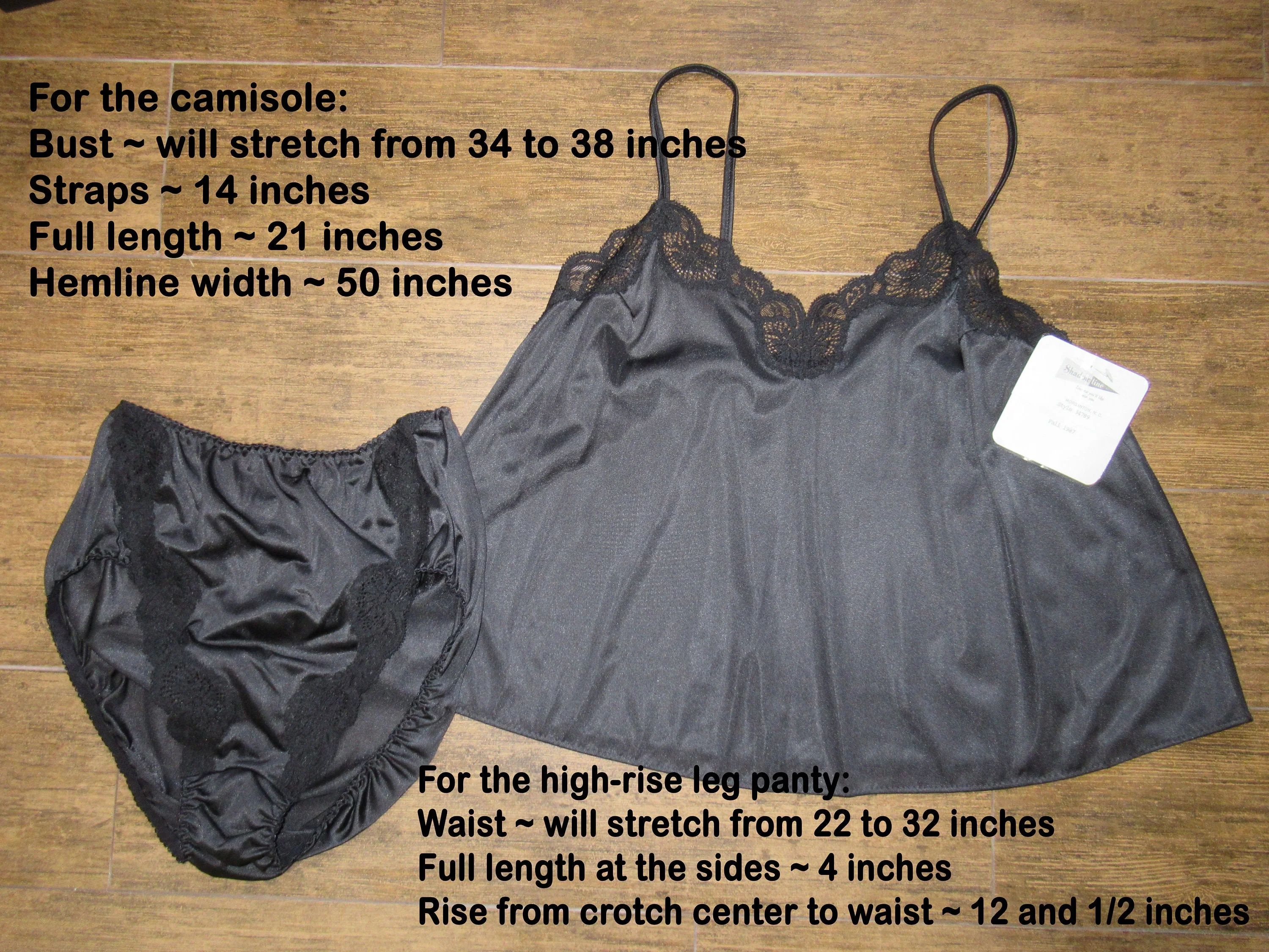 Small Shadowline Camisole and Panty Set Black Nylon with Lace Spaghetti Straps Low Cut Bodice 1987 by Shadowline - Image 3
