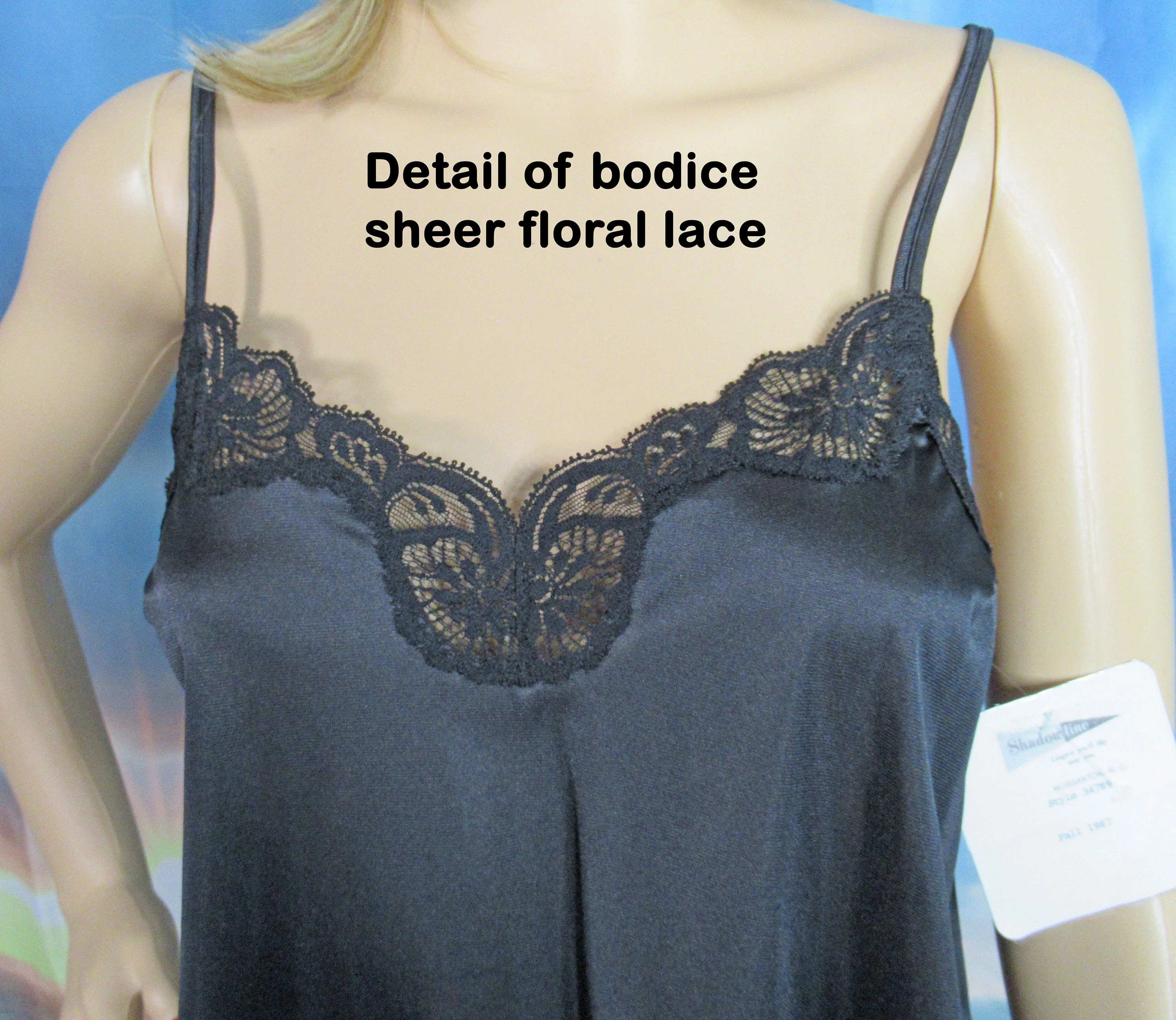 Small Shadowline Camisole and Panty Set Black Nylon with Lace Spaghetti Straps Low Cut Bodice 1987 by Shadowline - Image 7