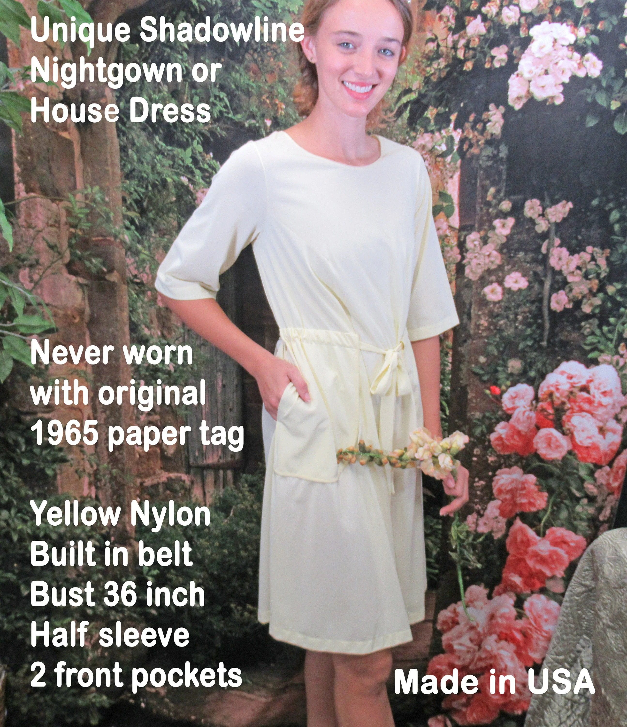 Small Shadowline Nightgown House Dress W Original Yellow Nylon by Shadowline - Image 6