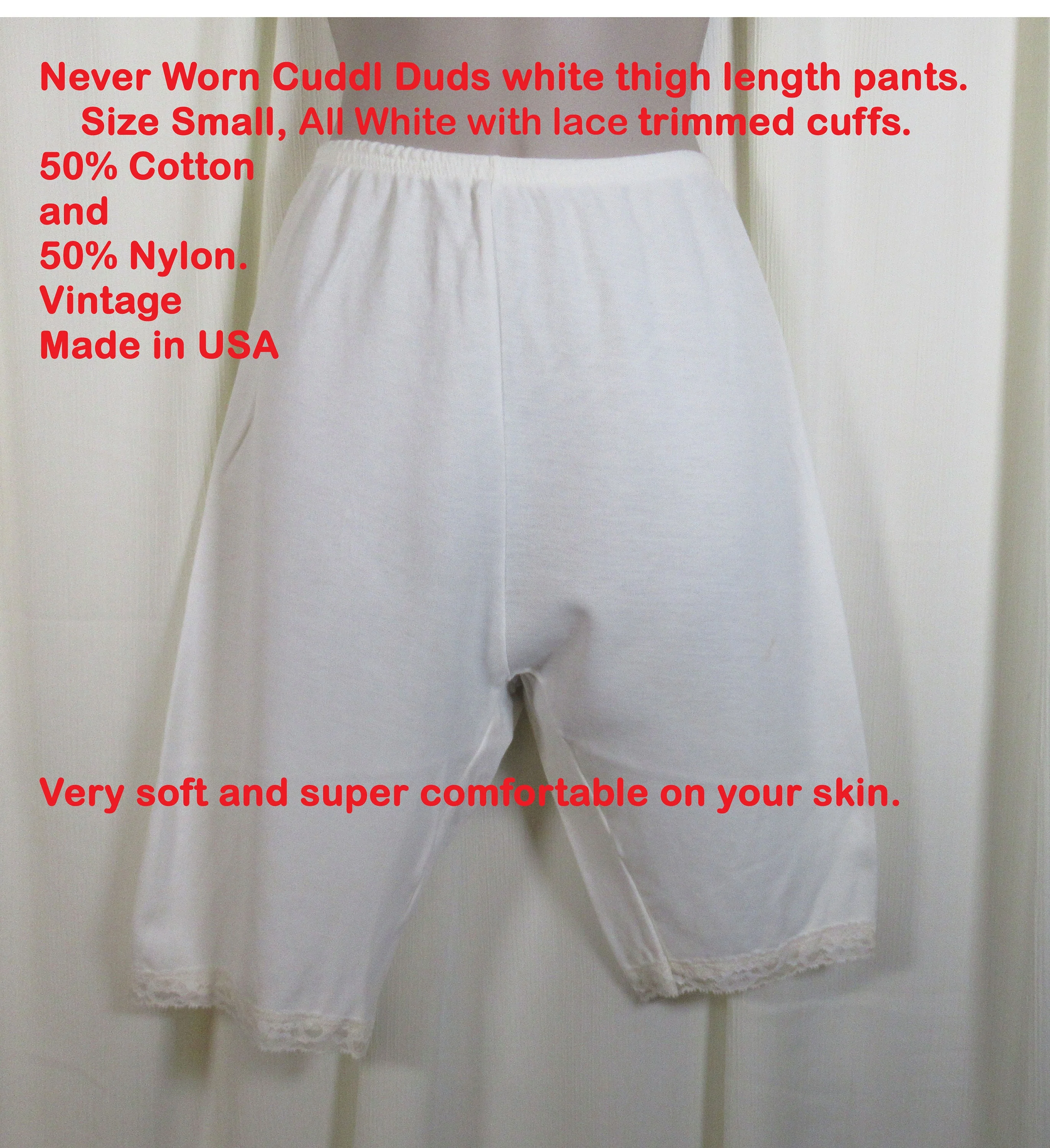 Small Short Pants Cuddl Duds White All White with Lace Trimcuffs Cotton and Nylon Vintage Winter Weather Comfort by Cuddl Duds - Image 4