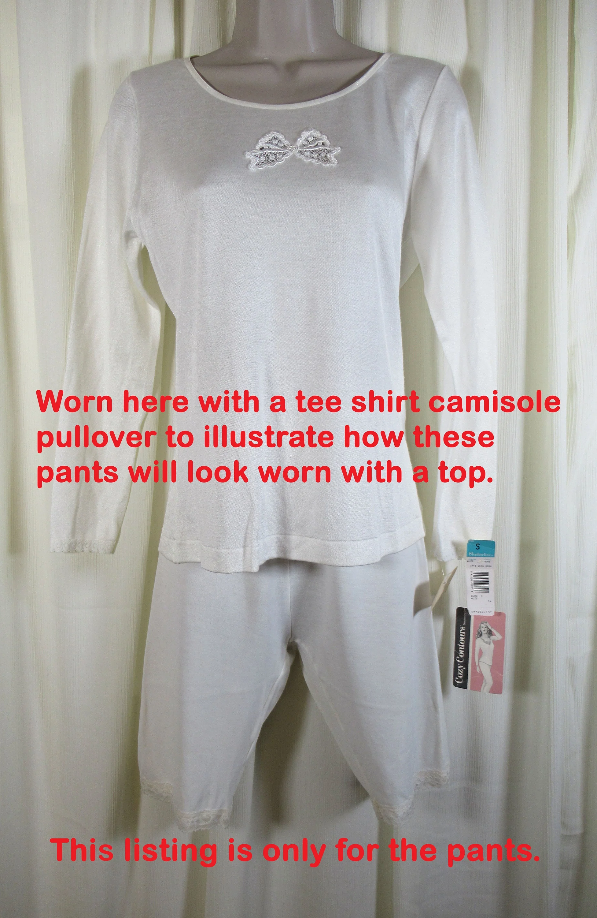 Small Short Pants Cuddl Duds White All White with Lace Trimcuffs Cotton and Nylon Vintage Winter Weather Comfort by Cuddl Duds - Image 5