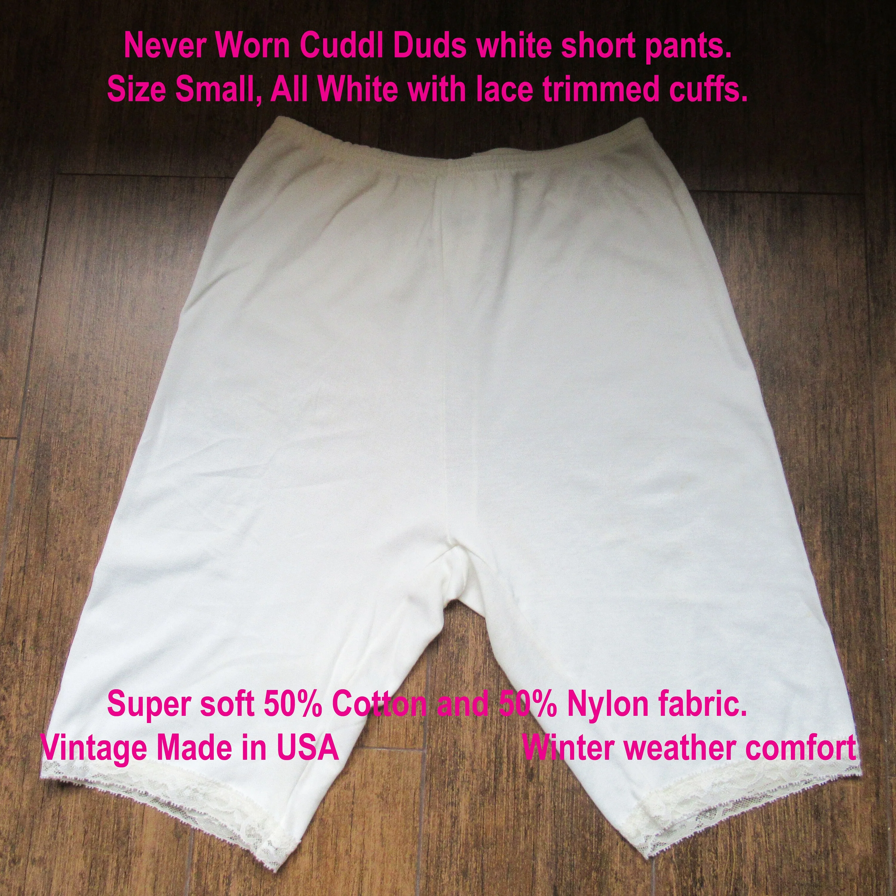 Small Short Pants Cuddl Duds White All White with Lace Trimcuffs Cotton and Nylon Vintage Winter Weather Comfort by Cuddl Duds - Image 8
