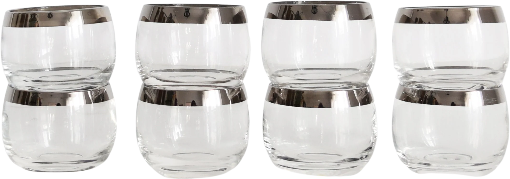 Small Silver Roly Poly Glasses Mid Century Cocktail Glasses, Vintage 60s Tumblers, 4 Oz Glasses