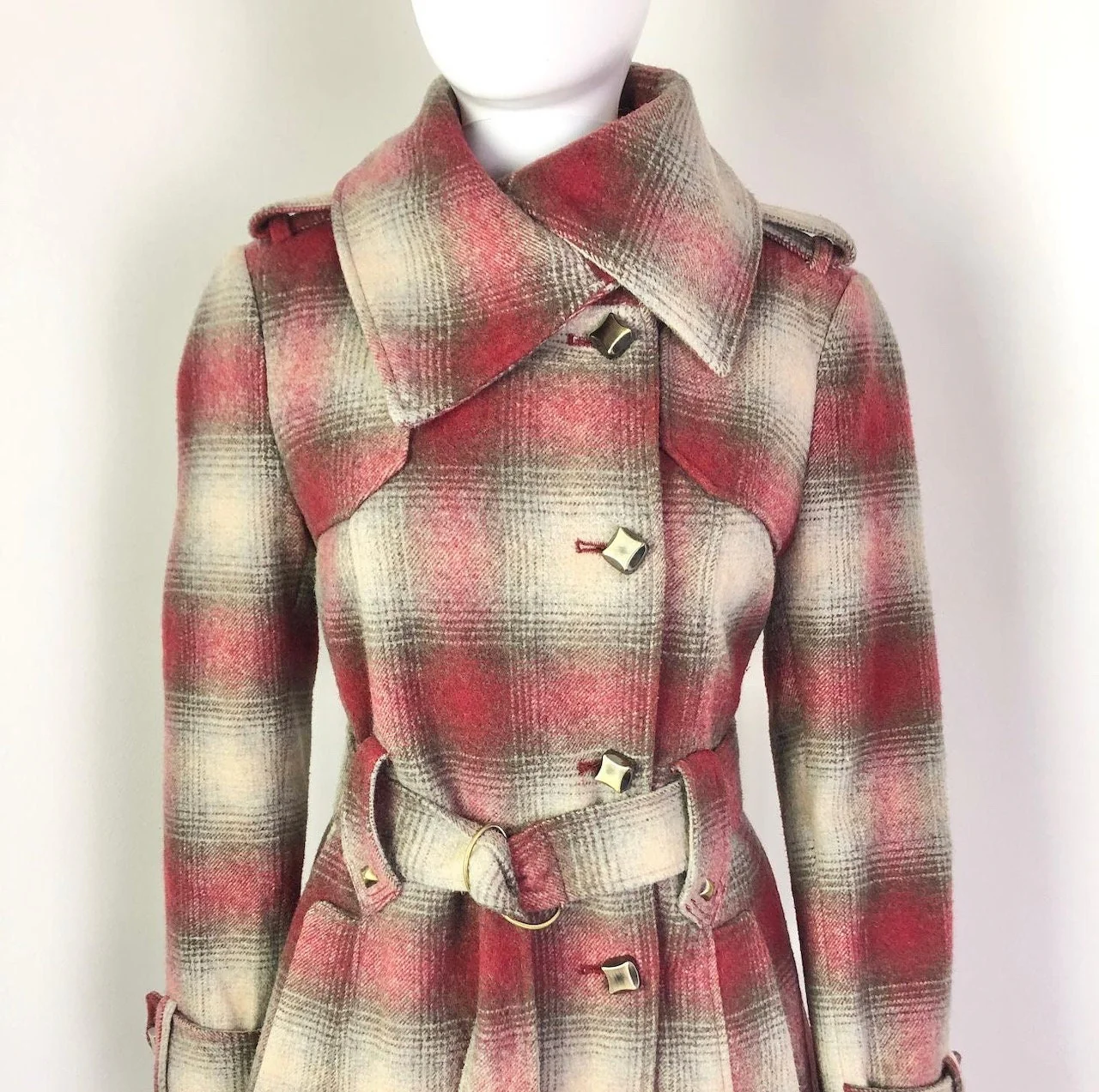 Small To Medium Late 90s Plaid Wool Blend Swing Coat by Miss Sixty - Image 5