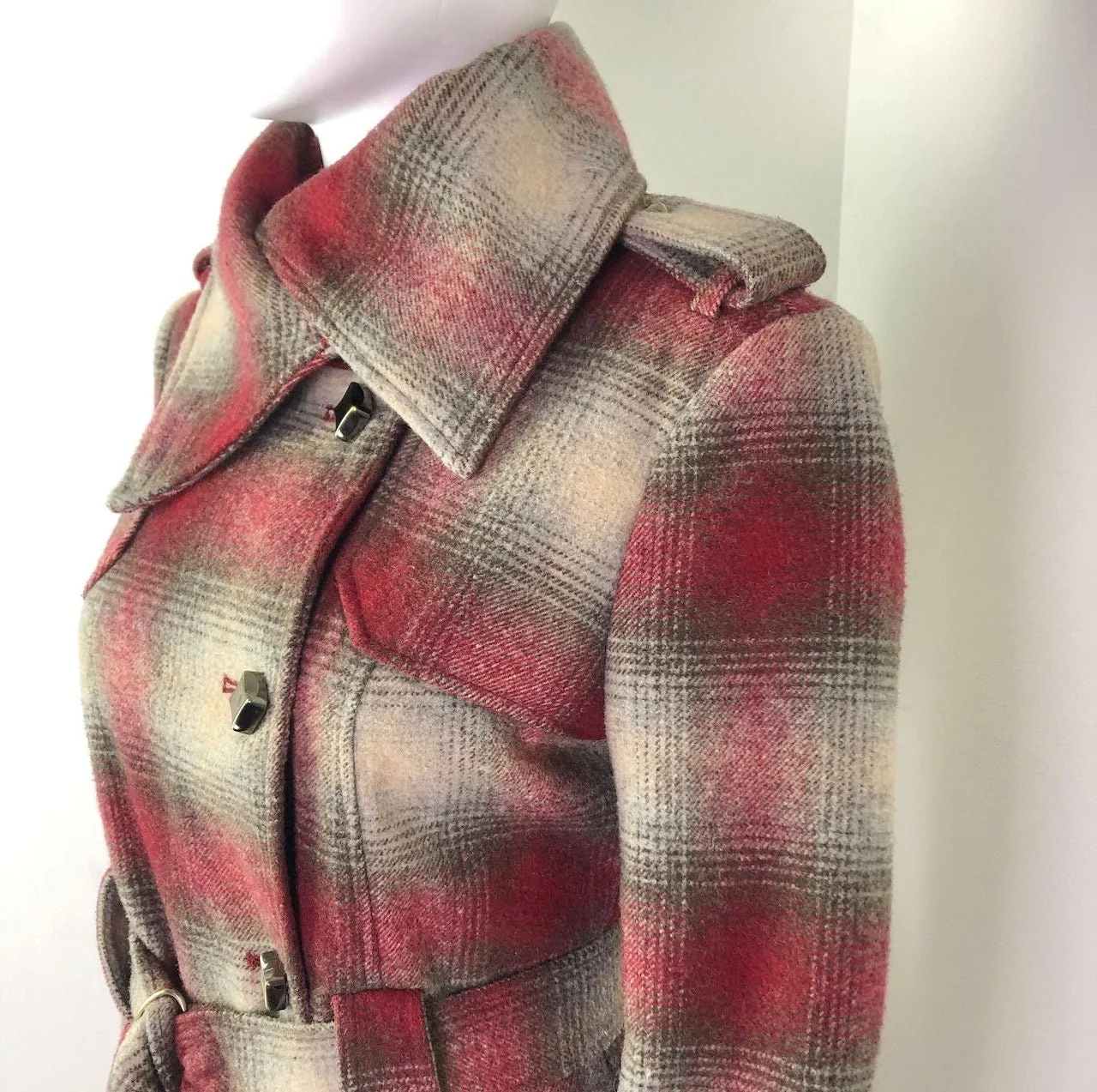 Small To Medium Late 90s Plaid Wool Blend Swing Coat by Miss Sixty - Image 7
