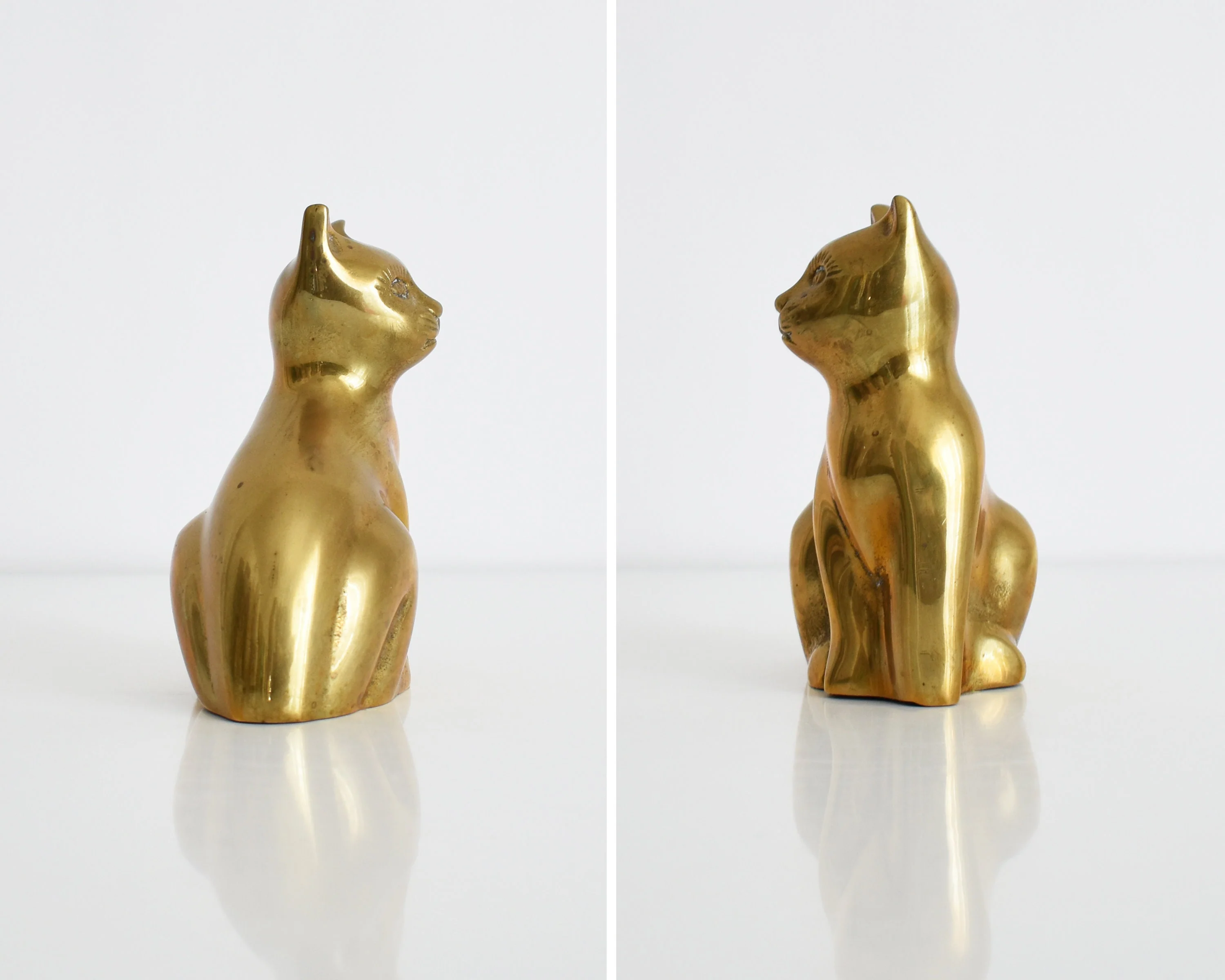 Small Vintage Brass Cat Sitting Brass Cat Statue Figurine - Image 2