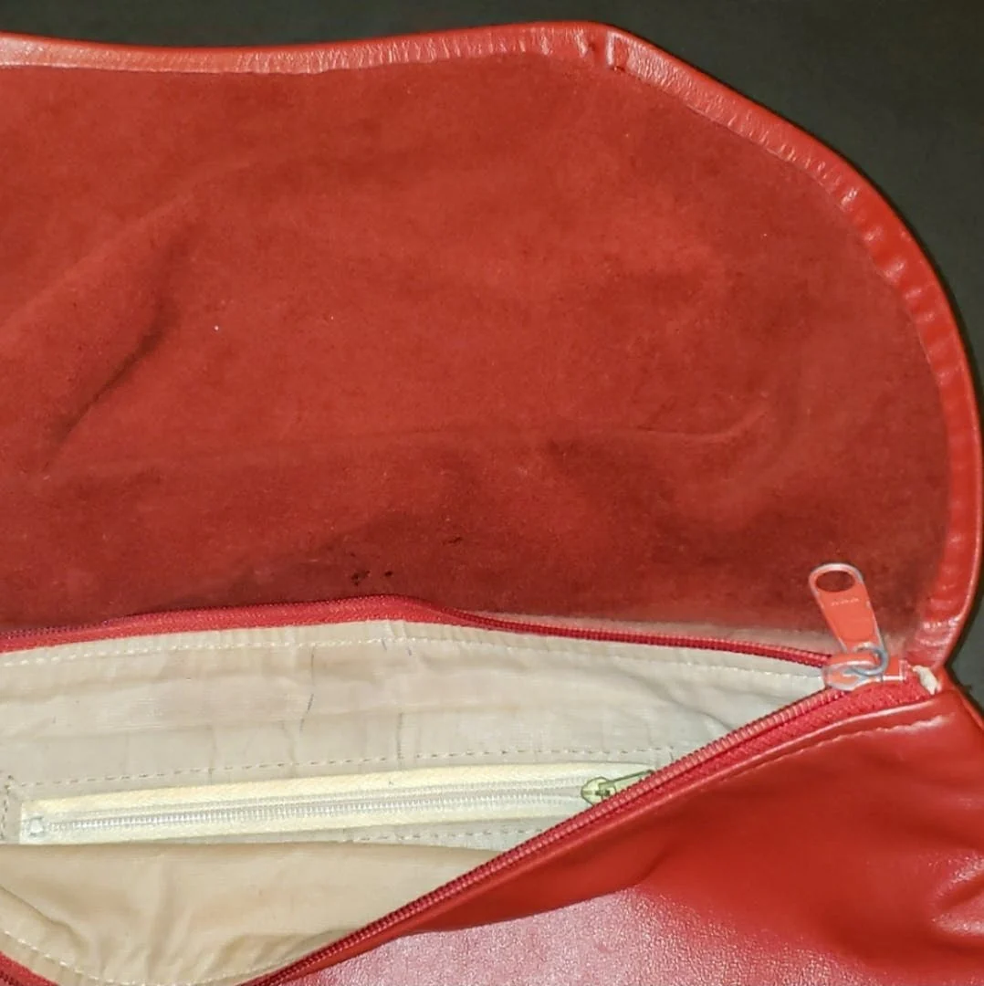 Soft Red Leather Flower Clutch Handbag - Image 10