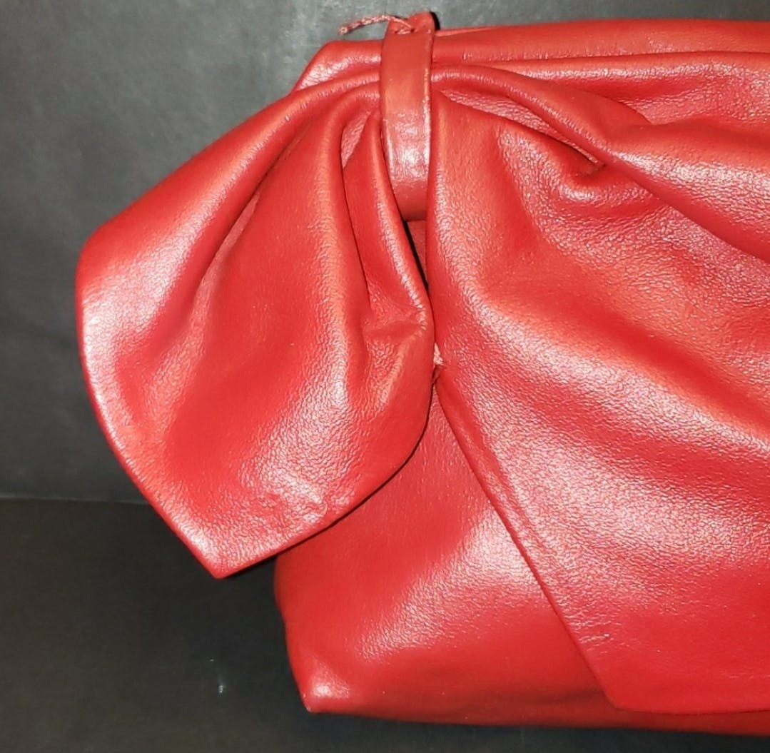 Soft Red Leather Flower Clutch Handbag - Image 3