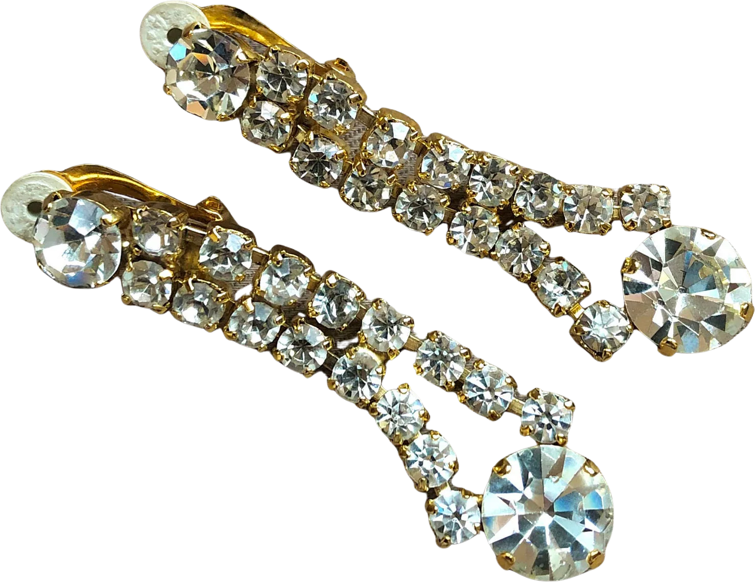 Sparkling Drop Clip On Statement Earrings Icy Art Nouveau
