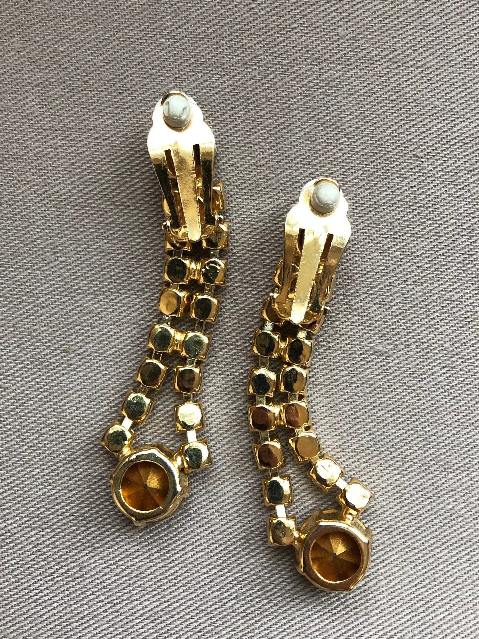 Sparkling Drop Clip On Statement Earrings Icy Art Nouveau - Image 2