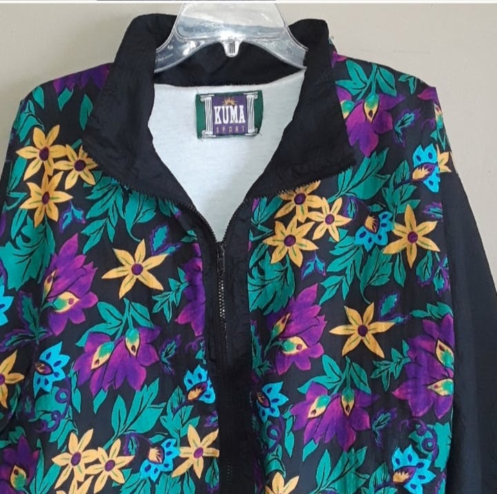 80's Sporty Floral Windbreaker Jacket by Kuma Sport - Image 3