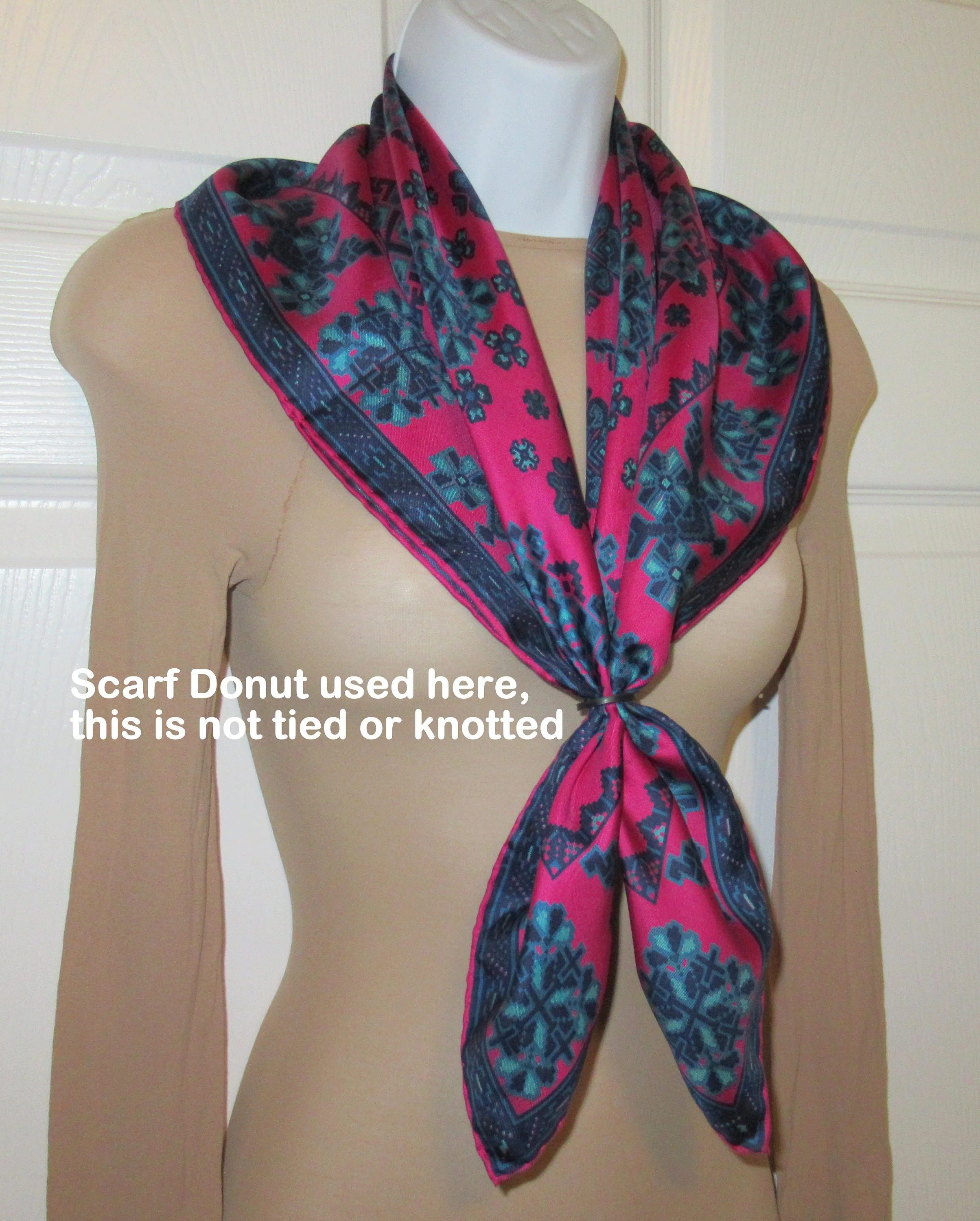 Square Silk Scarf 29 Inch Bright Pink, Navy Blue and Teal Tetris-Inspired Shapes, Very Puffy Hand Rolled Edges, Chic Vintage by Richard Allan - Image 2