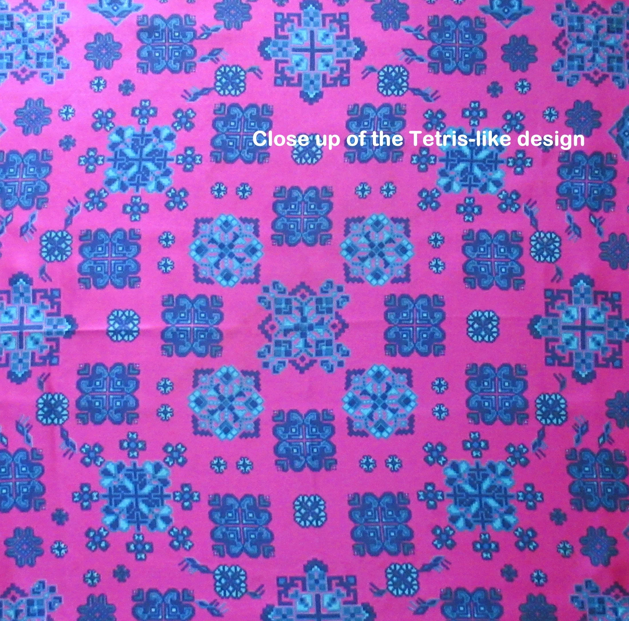 Square Silk Scarf 29 Inch Bright Pink, Navy Blue and Teal Tetris-Inspired Shapes, Very Puffy Hand Rolled Edges, Chic Vintage by Richard Allan - Image 4