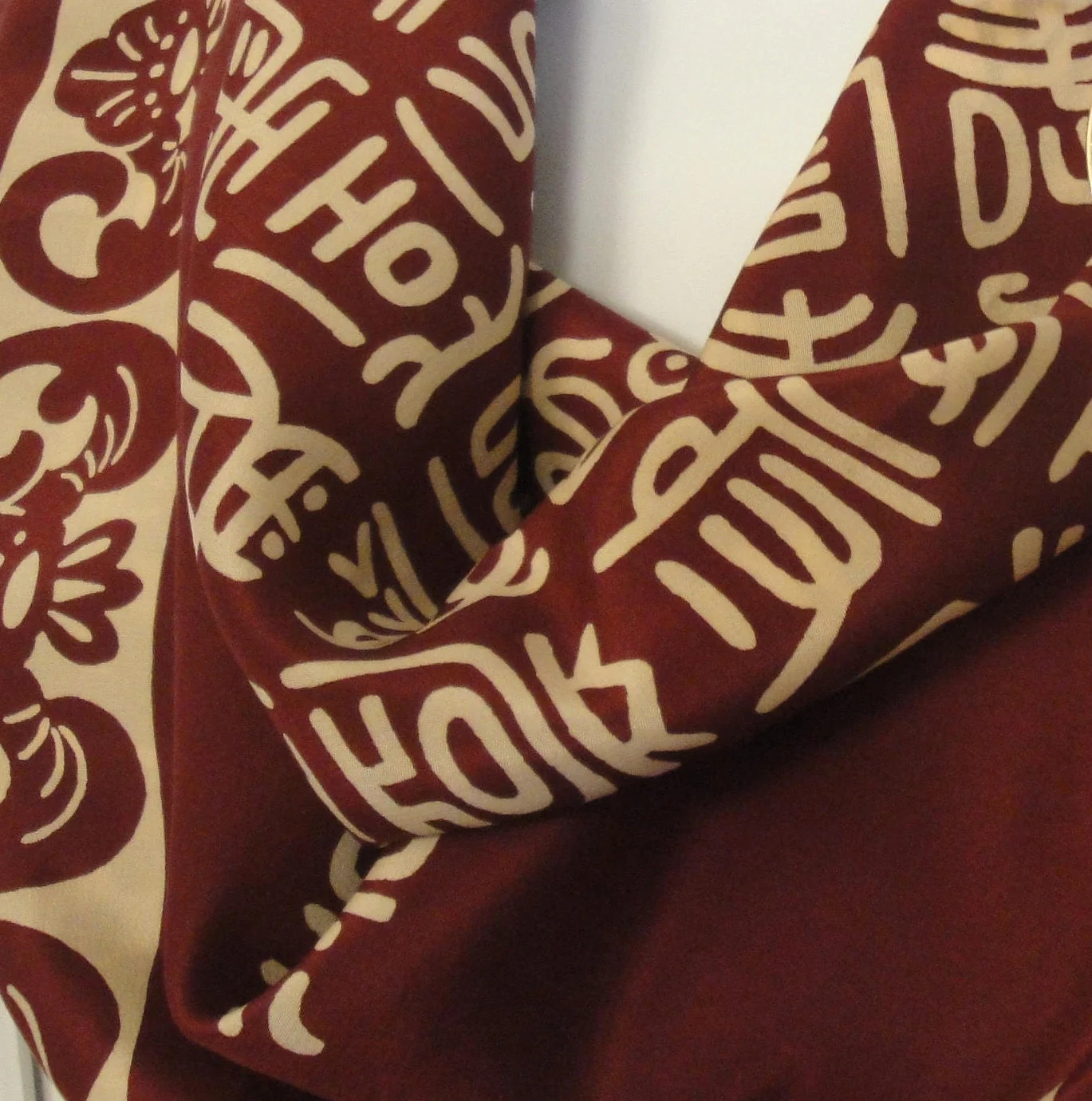 Square Silk Scarf Burgundy and Taupe Letter Design Made In Korea Unique Style Very Lightly Used Bonus Scarf Donuts - Image 9