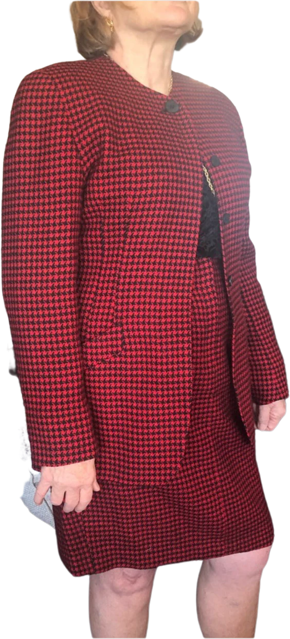 Red And Black Wool Plaid Skirt Suit By Christian Dior