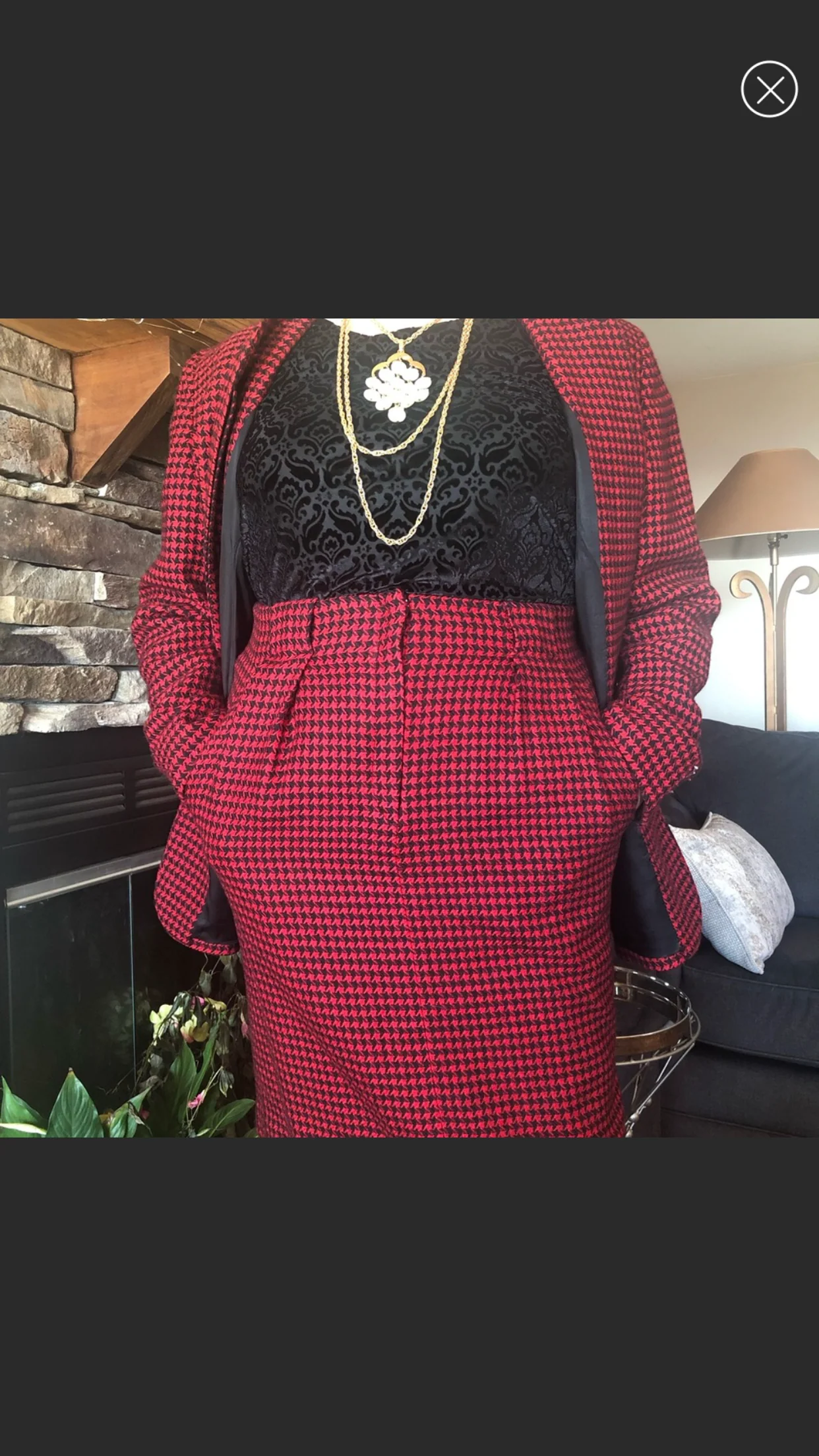 Red And Black Wool Plaid Skirt Suit By Christian Dior - Image 4