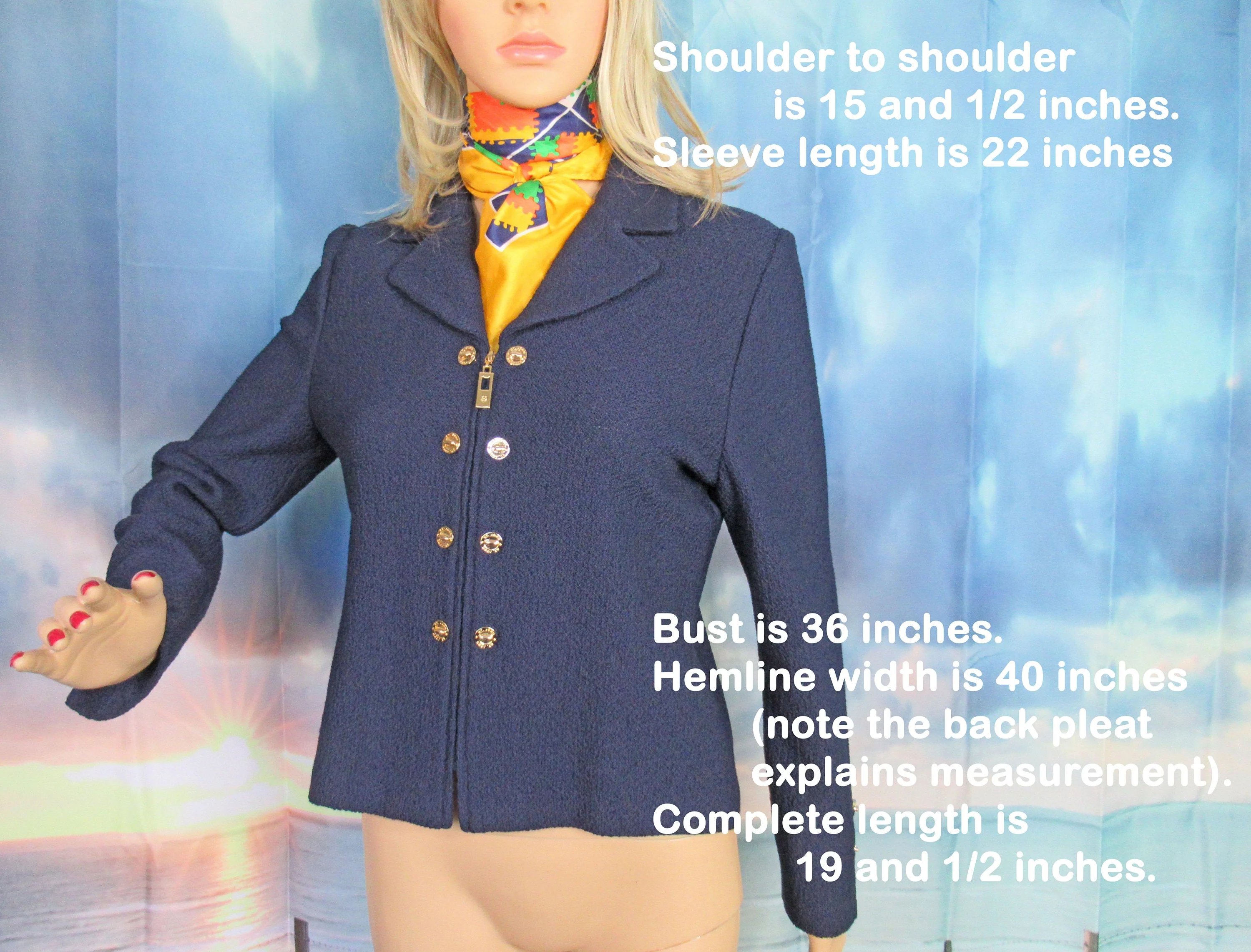 St John Jacket Collection by Marie Gray Navy Blue Santana Knit Zip Front Sj Logo Tab Gold Metal Buttons by St John - Image 3