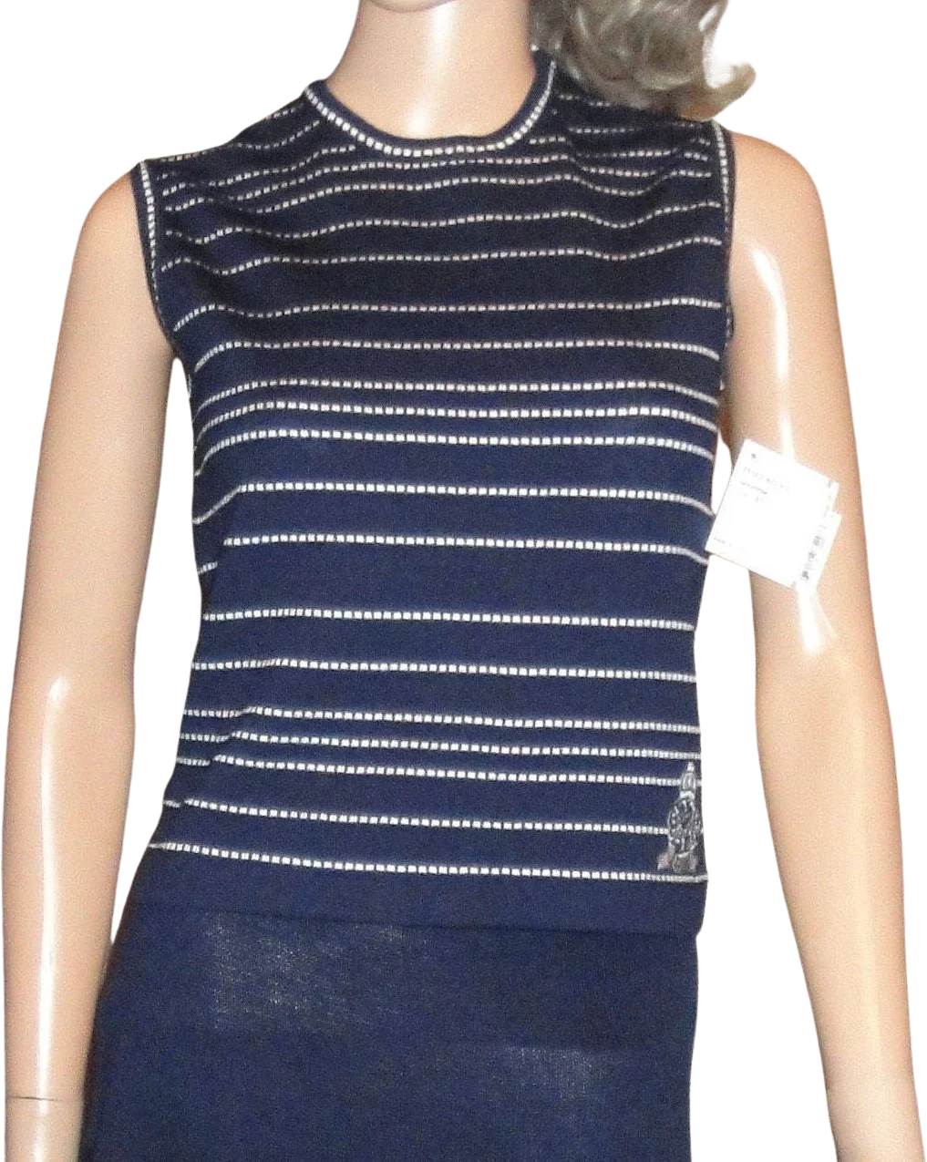 St John Knit Tank Top by Marie Gray Santana Navy Blue and White Stripe High Neck Sjk Petite with Tag Vintage by St John by St John