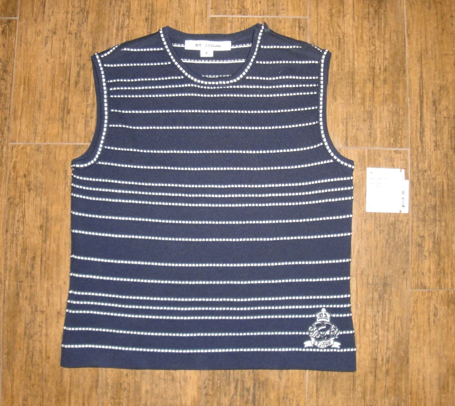 St John Knit Tank Top by Marie Gray Santana Navy Blue and White Stripe High Neck Sjk Petite with Tag Vintage by St John by St John - Image 4