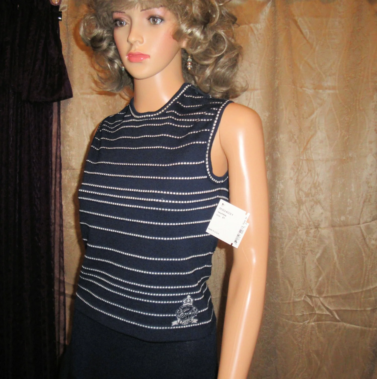 St John Knit Tank Top by Marie Gray Santana Navy Blue and White Stripe High Neck Sjk Petite with Tag Vintage by St John by St John - Image 6