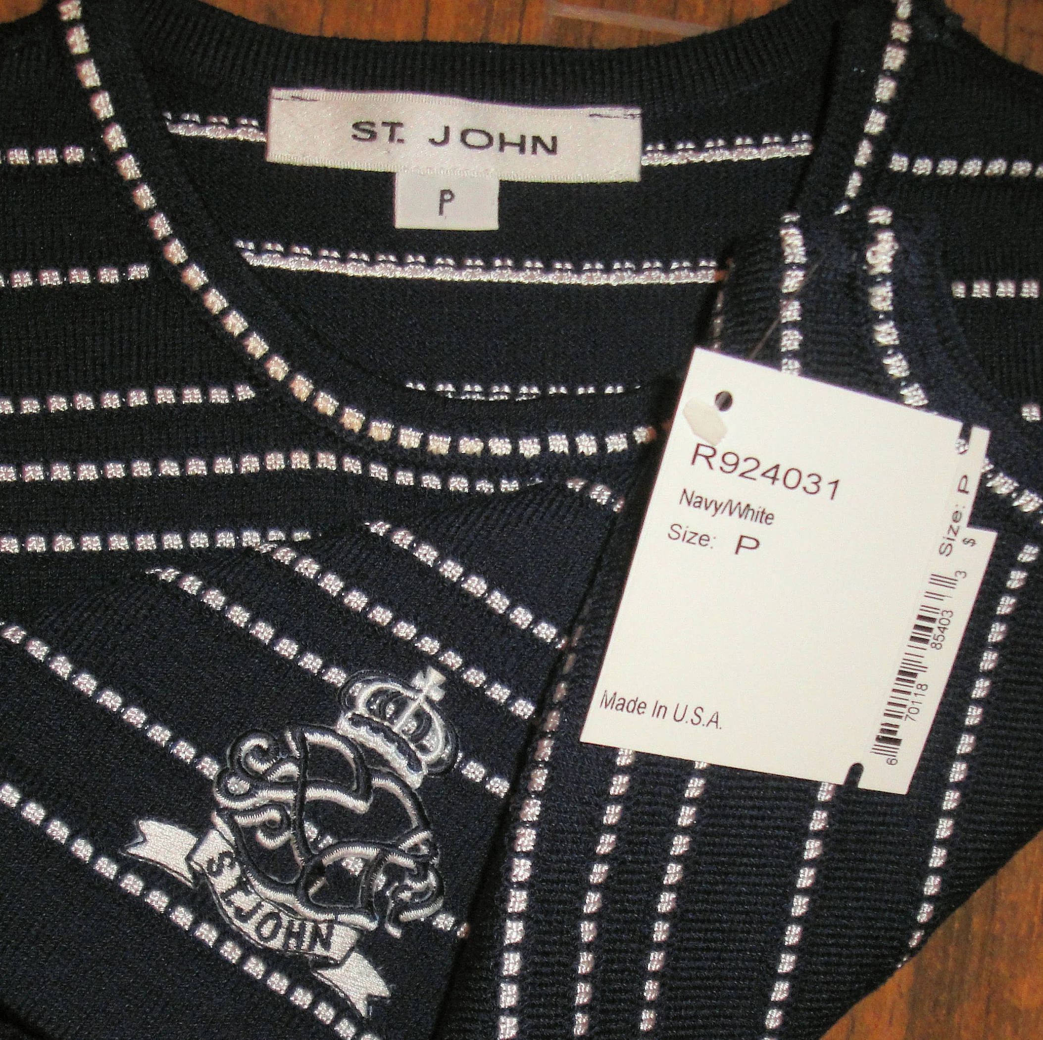 St John Knit Tank Top by Marie Gray Santana Navy Blue and White Stripe High Neck Sjk Petite with Tag Vintage by St John by St John - Image 7