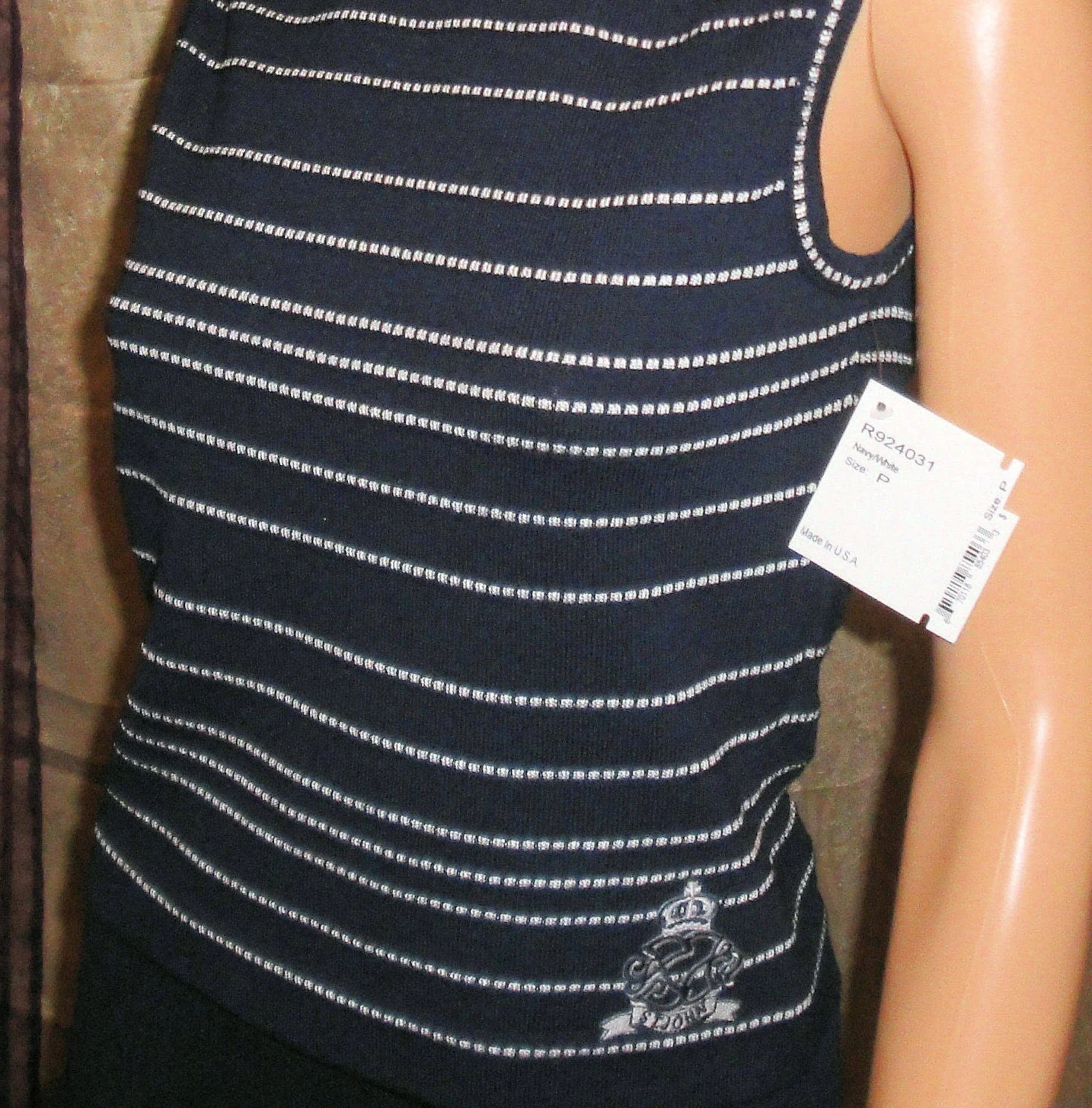 St John Knit Tank Top by Marie Gray Santana Navy Blue and White Stripe High Neck Sjk Petite with Tag Vintage by St John by St John - Image 8