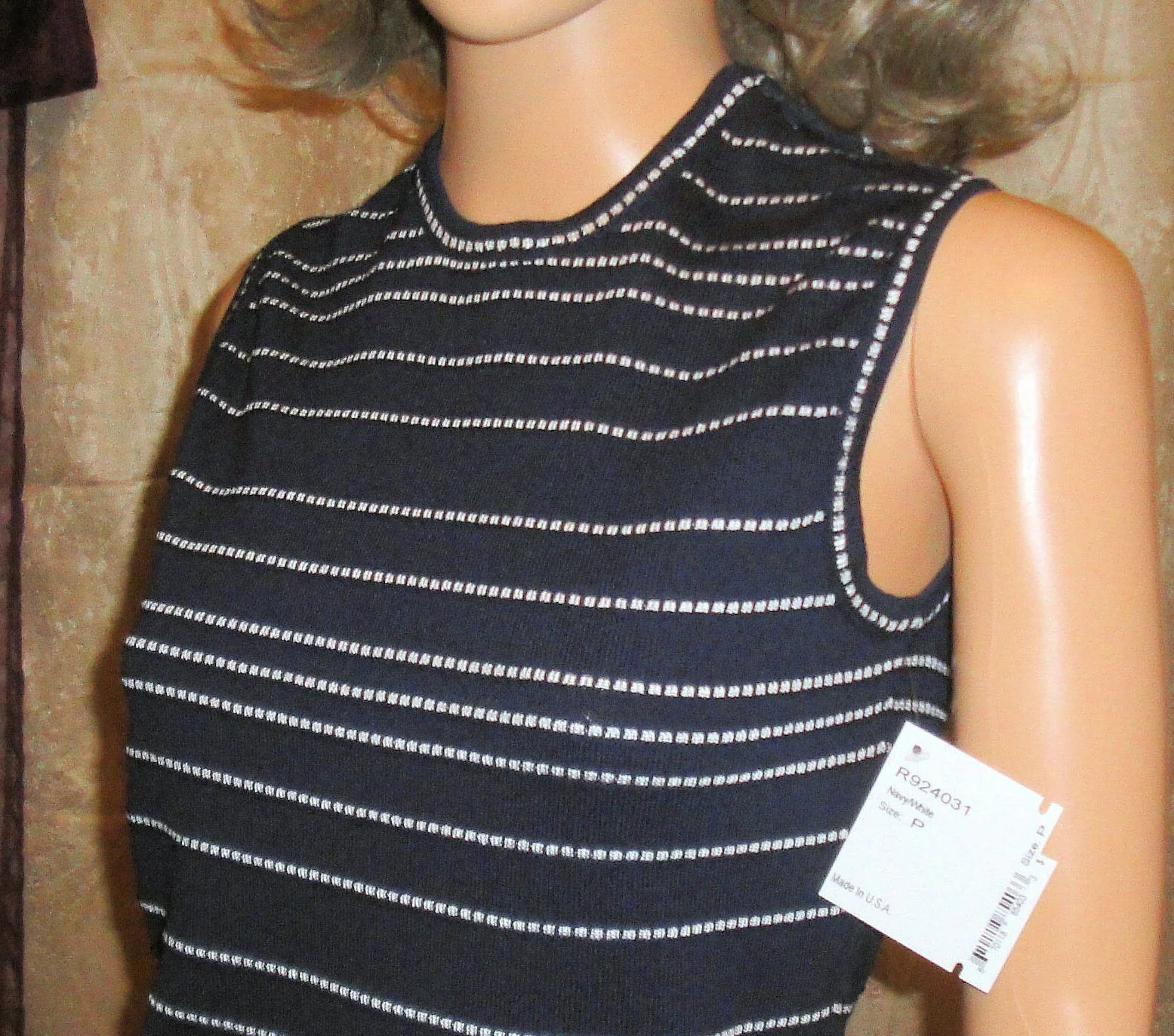 St John Knit Tank Top by Marie Gray Santana Navy Blue and White Stripe High Neck Sjk Petite with Tag Vintage by St John by St John - Image 9