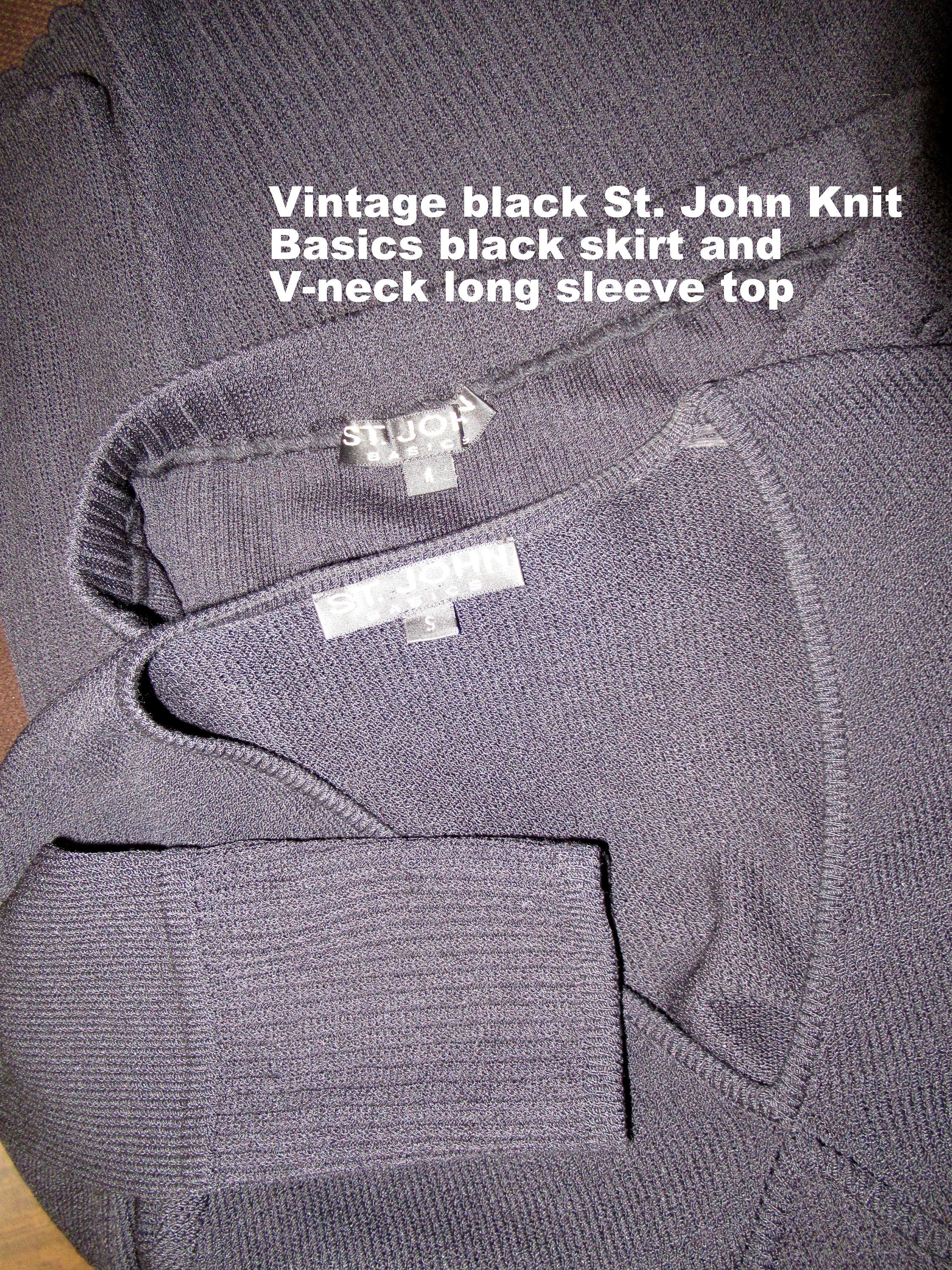 St John Set Marie Gray Two Piece Ribbed Knit Black V-Neck Length Sweater Long Sleeves Skirt by St John - Image 11