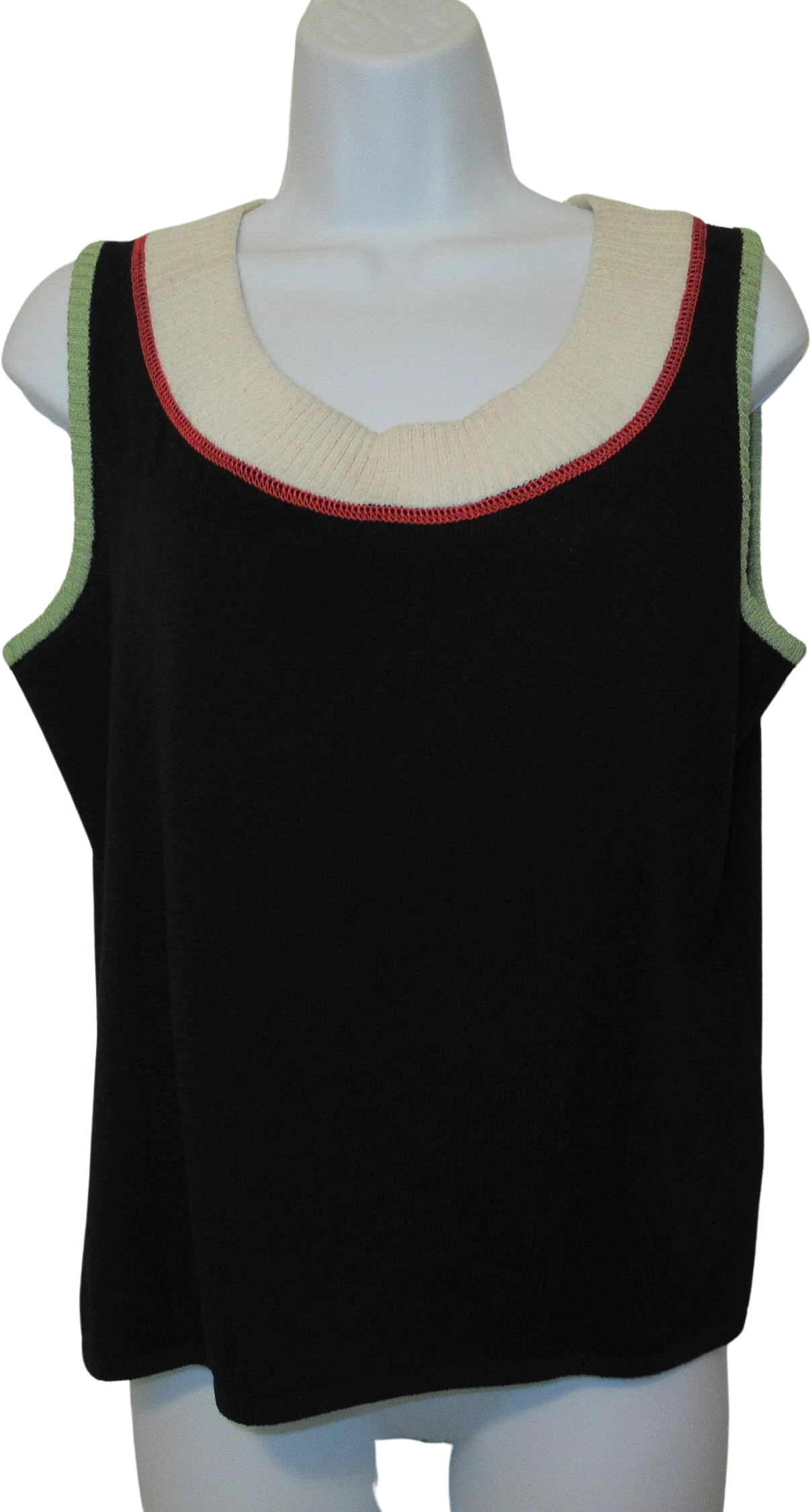 St John Sport by Marie Gray Santana Knit Tank Top Sleeveless Black W White Sage Green Brick Red Scoop Neck Vintage by St John Sport By Marie Gray