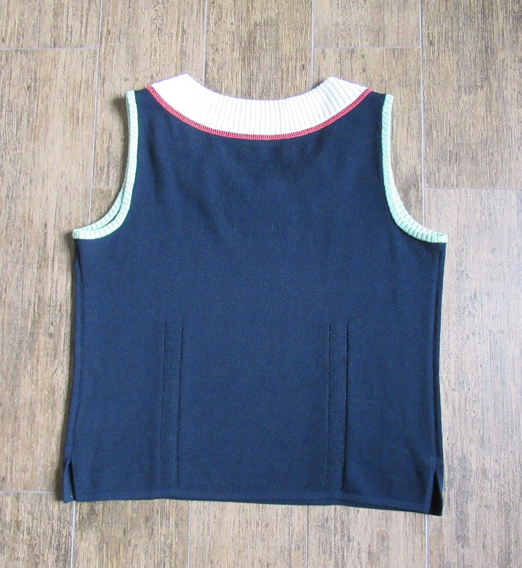 St John Sport by Marie Gray Santana Knit Tank Top Sleeveless Black W White Sage Green Brick Red Scoop Neck Vintage by St John Sport By Marie Gray - Image 8