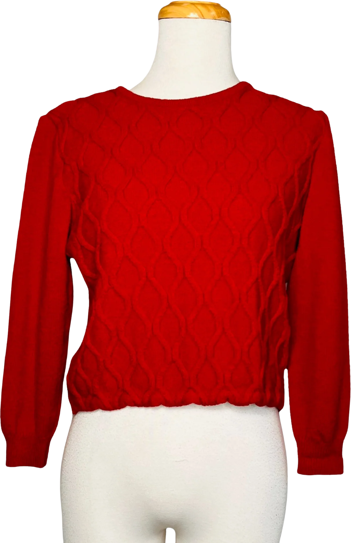Vintage Crop Waffle Knit Sweater Red by St. John