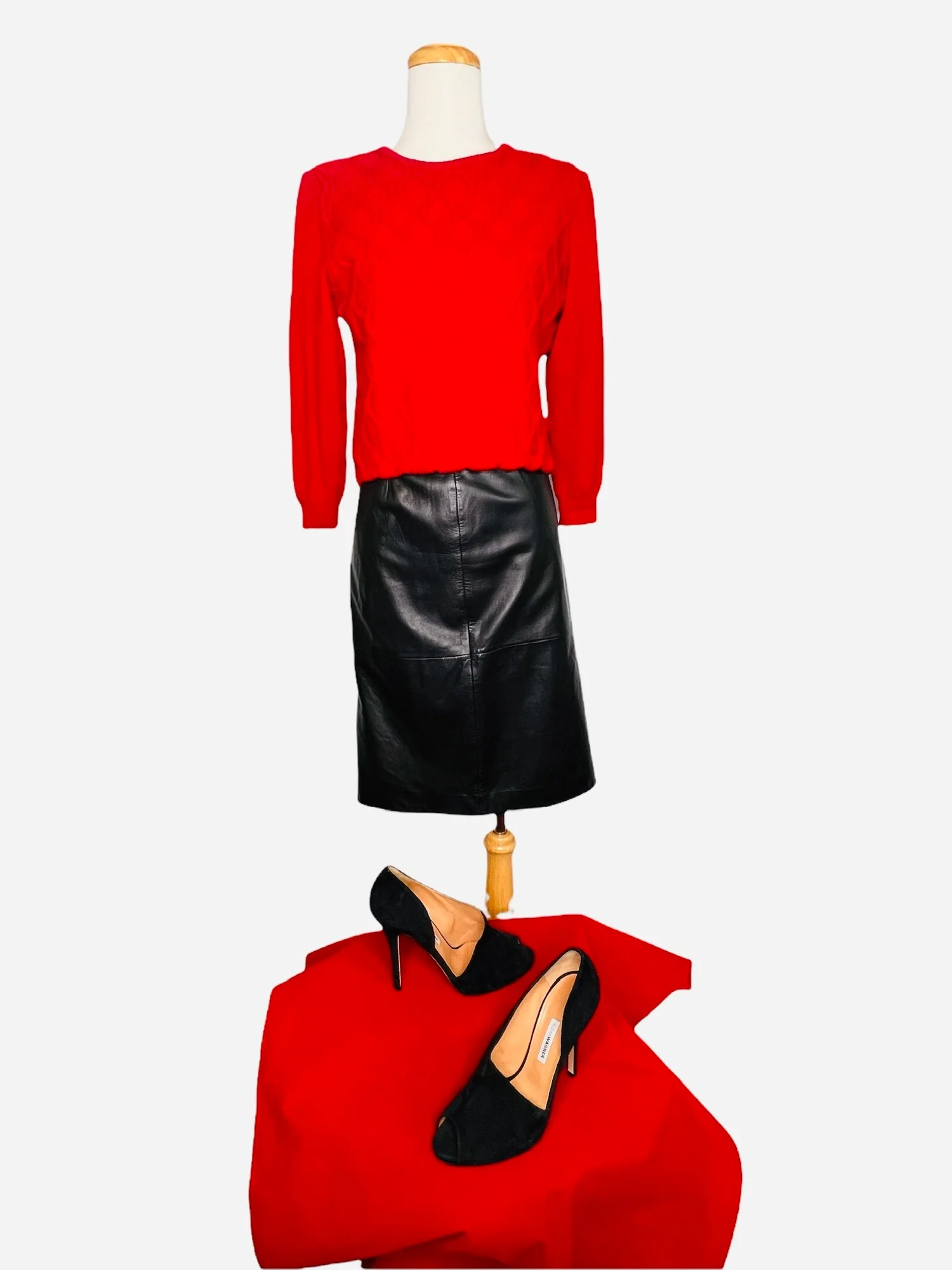 Vintage Crop Waffle Knit Sweater Red by St. John - Image 3