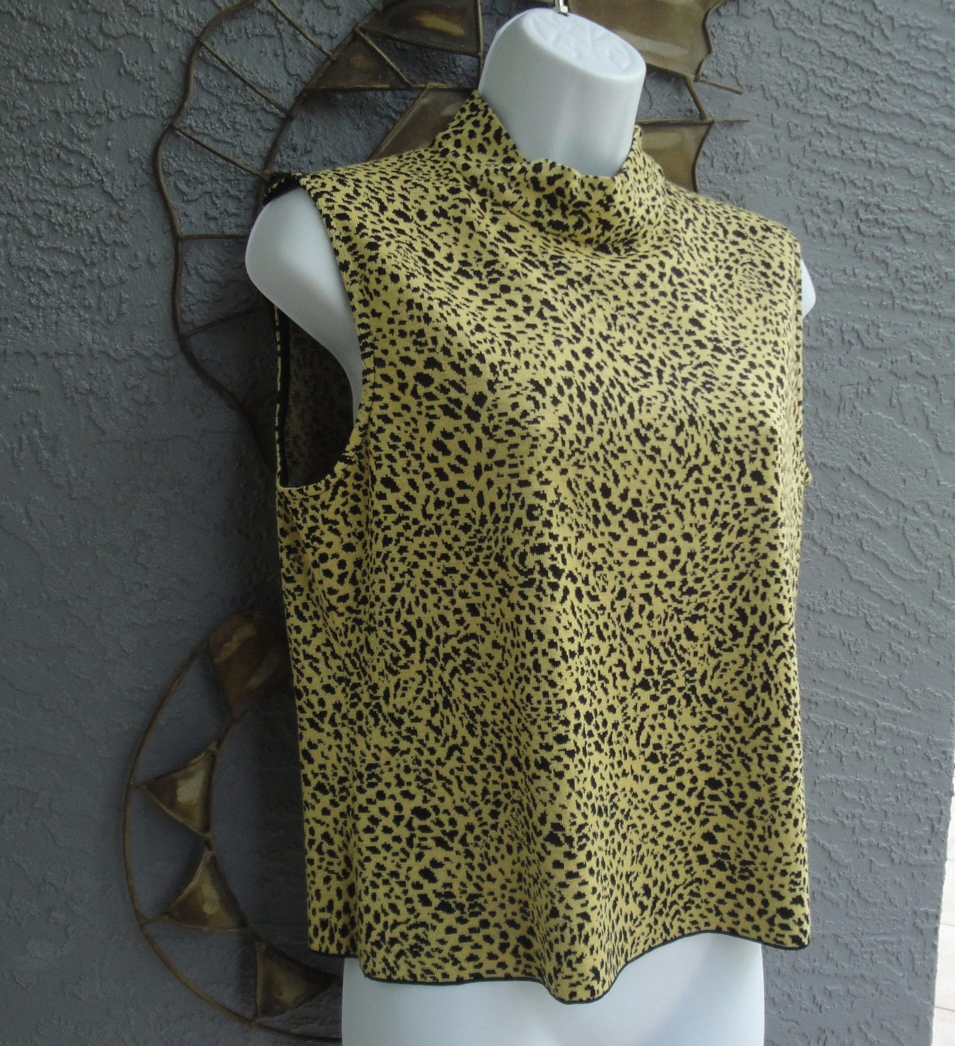 St John Tank Top by Marie Gray Santana Knit Cheetah Print Versatile Vintage High Neck Side Zipper by St John - Image 3
