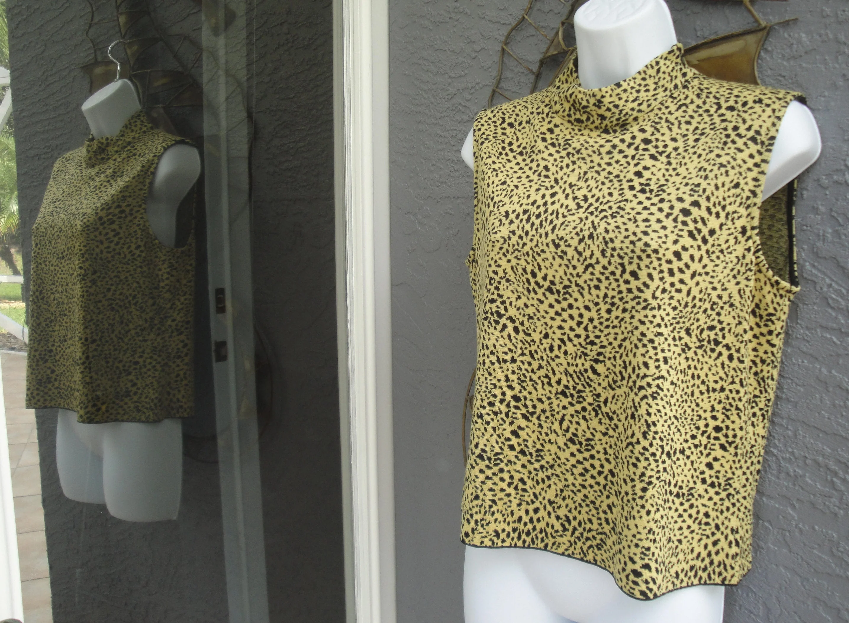 St John Tank Top by Marie Gray Santana Knit Cheetah Print Versatile Vintage High Neck Side Zipper by St John - Image 4