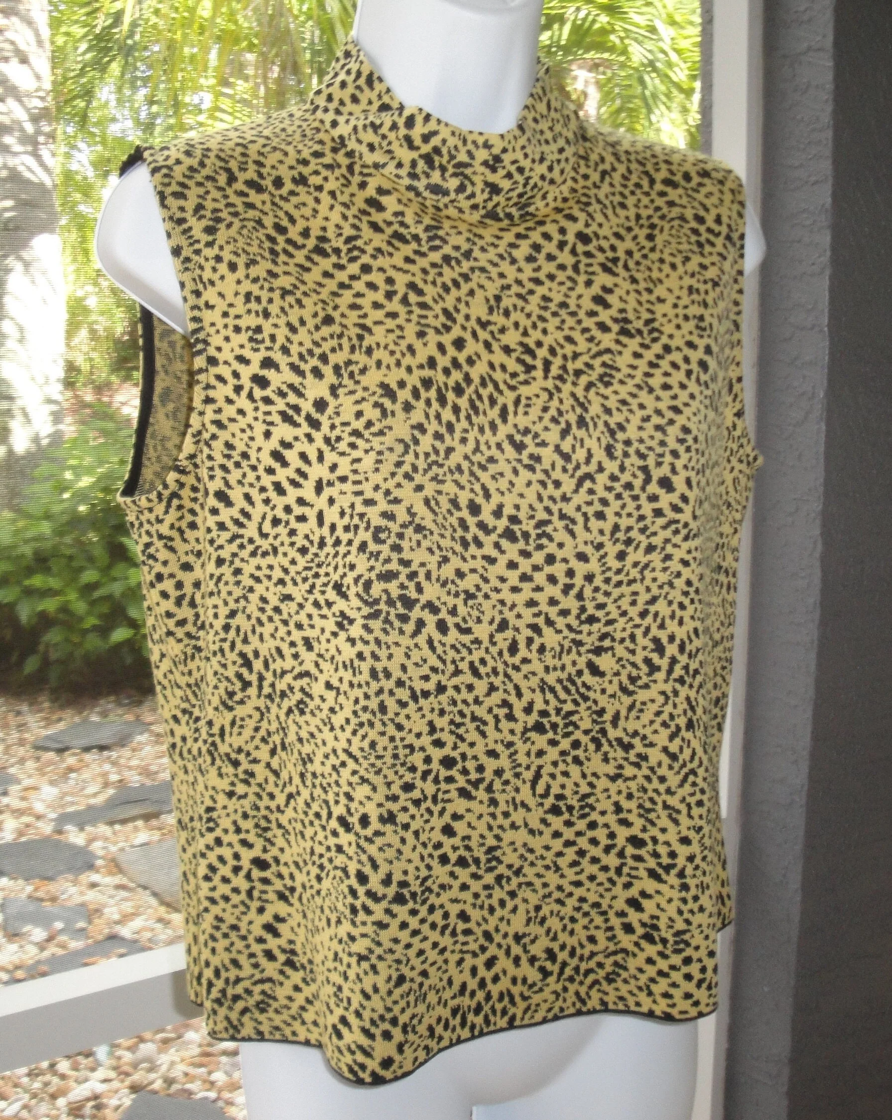 St John Tank Top by Marie Gray Santana Knit Cheetah Print Versatile Vintage High Neck Side Zipper by St John - Image 7