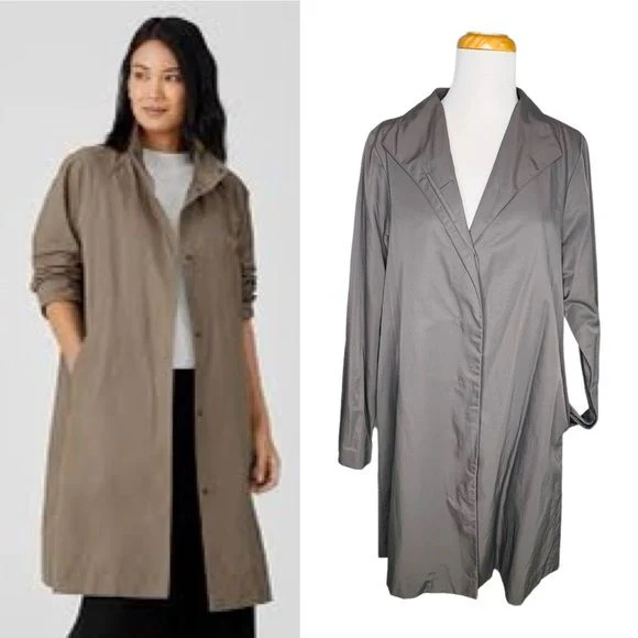 Stand Collar Organic Cotton & Nylon Coat Italian Fabric Womens M by Eileen Fisher - Image 13