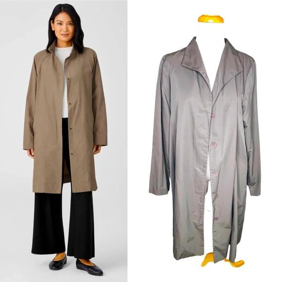 Stand Collar Organic Cotton & Nylon Coat Italian Fabric Womens M by Eileen Fisher - Image 4