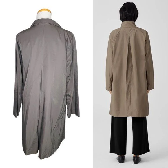 Stand Collar Organic Cotton & Nylon Coat Italian Fabric Womens M by Eileen Fisher - Image 5