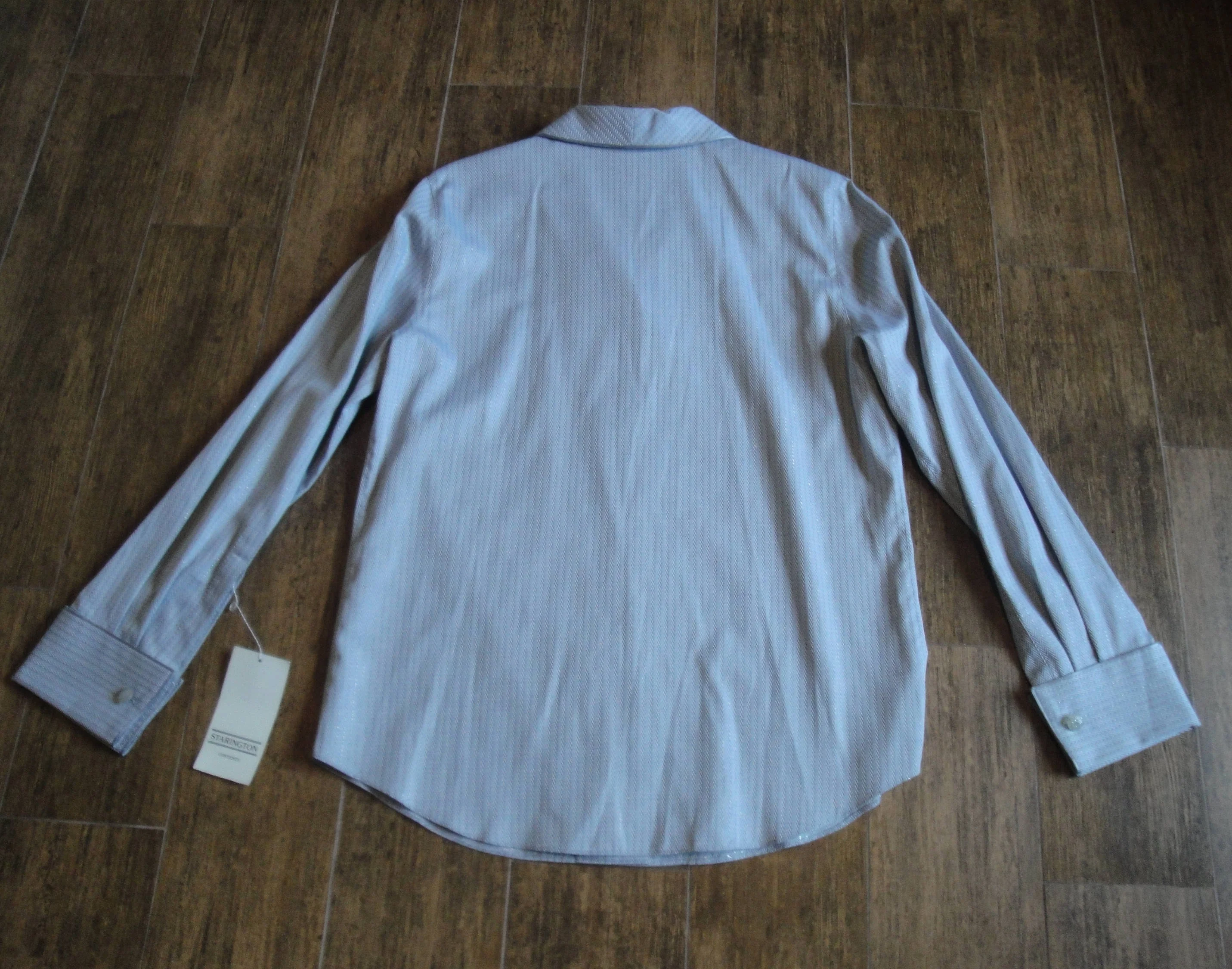 Starington Blouse Gray and Silver Metallic Cotton Fold Down Collar Removable Cuff Links Vintage by Starington - Image 10