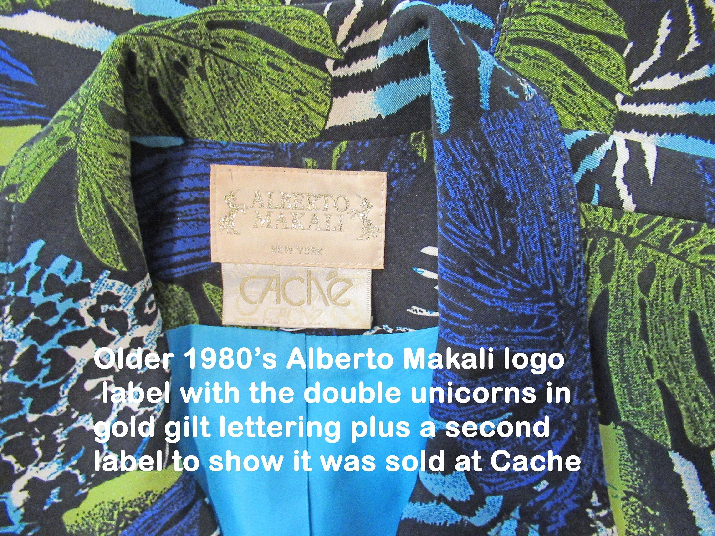 Statement Blazer Cache Alberto Makali Length Tropical Print Bluegreenteal Floral Fully Lined Button Front V-Neck Vintage by Cache Alberto Makali - Image 11