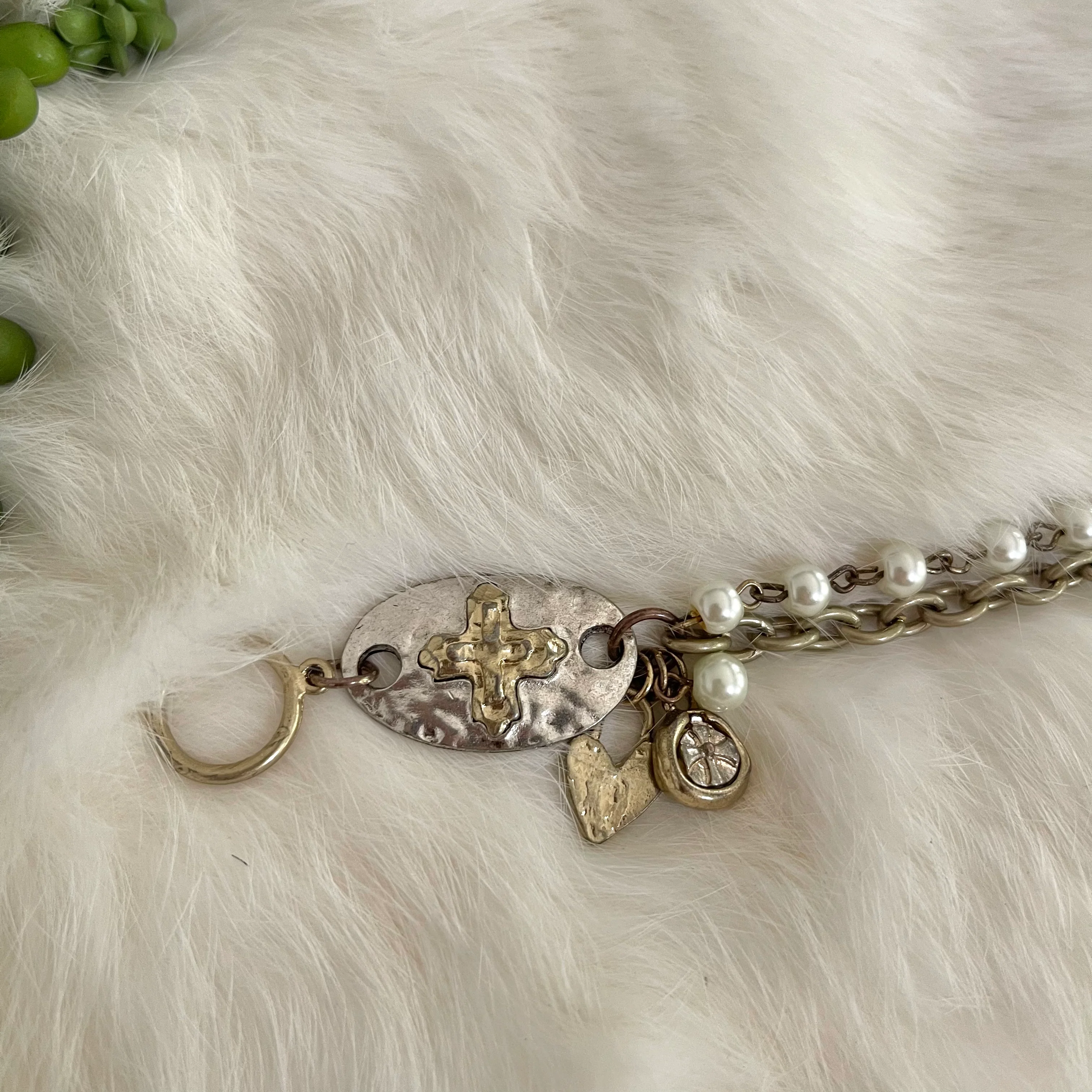Statement Bracelet Hammered Silver Charm Cross - Image 7
