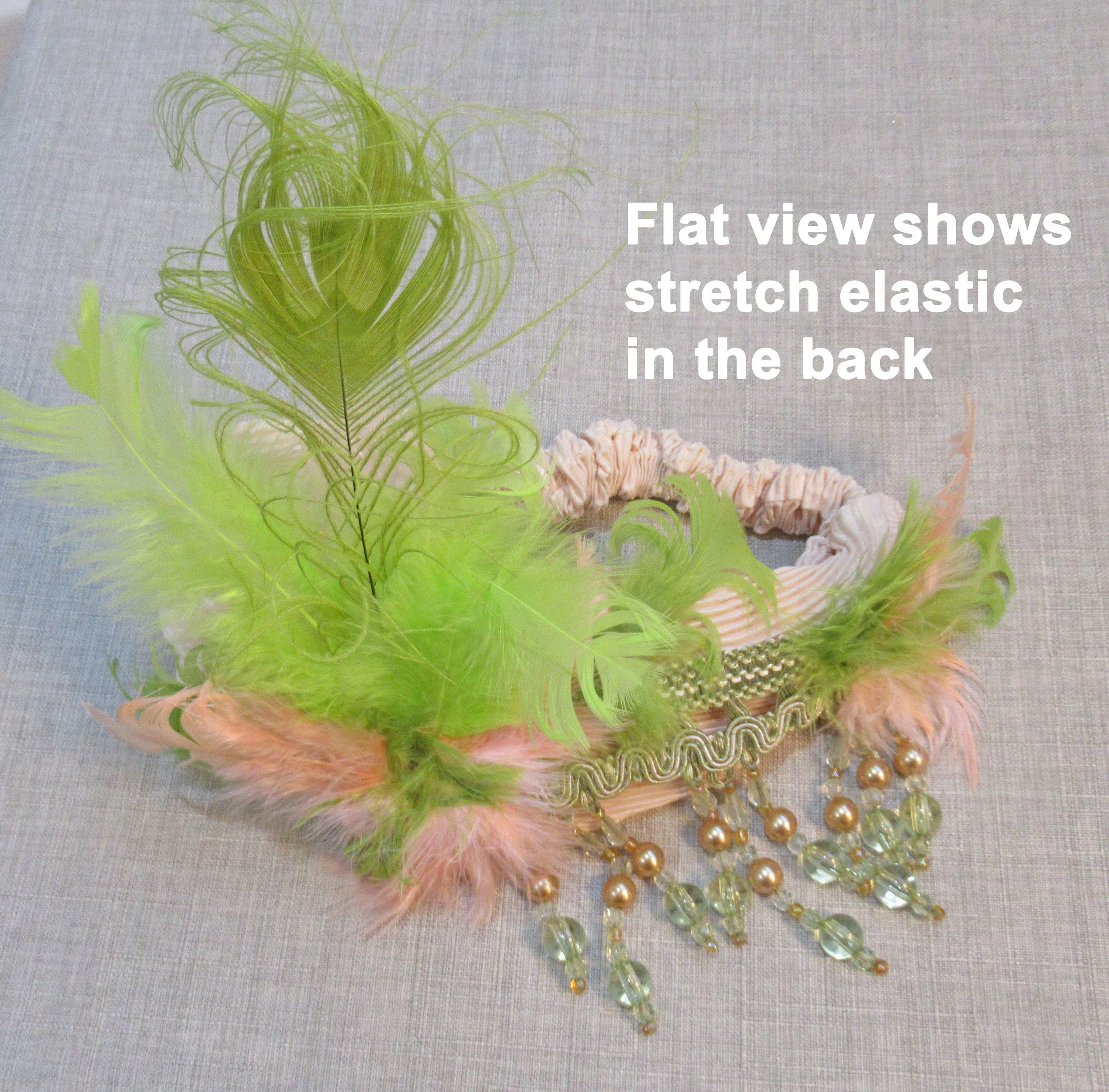 Statement Stretch Headband Dangling Beads Pastel Beige and Apple Green Beads W Matching Feathers Wow Appeal In This Stylish Flapper Style - Image 7