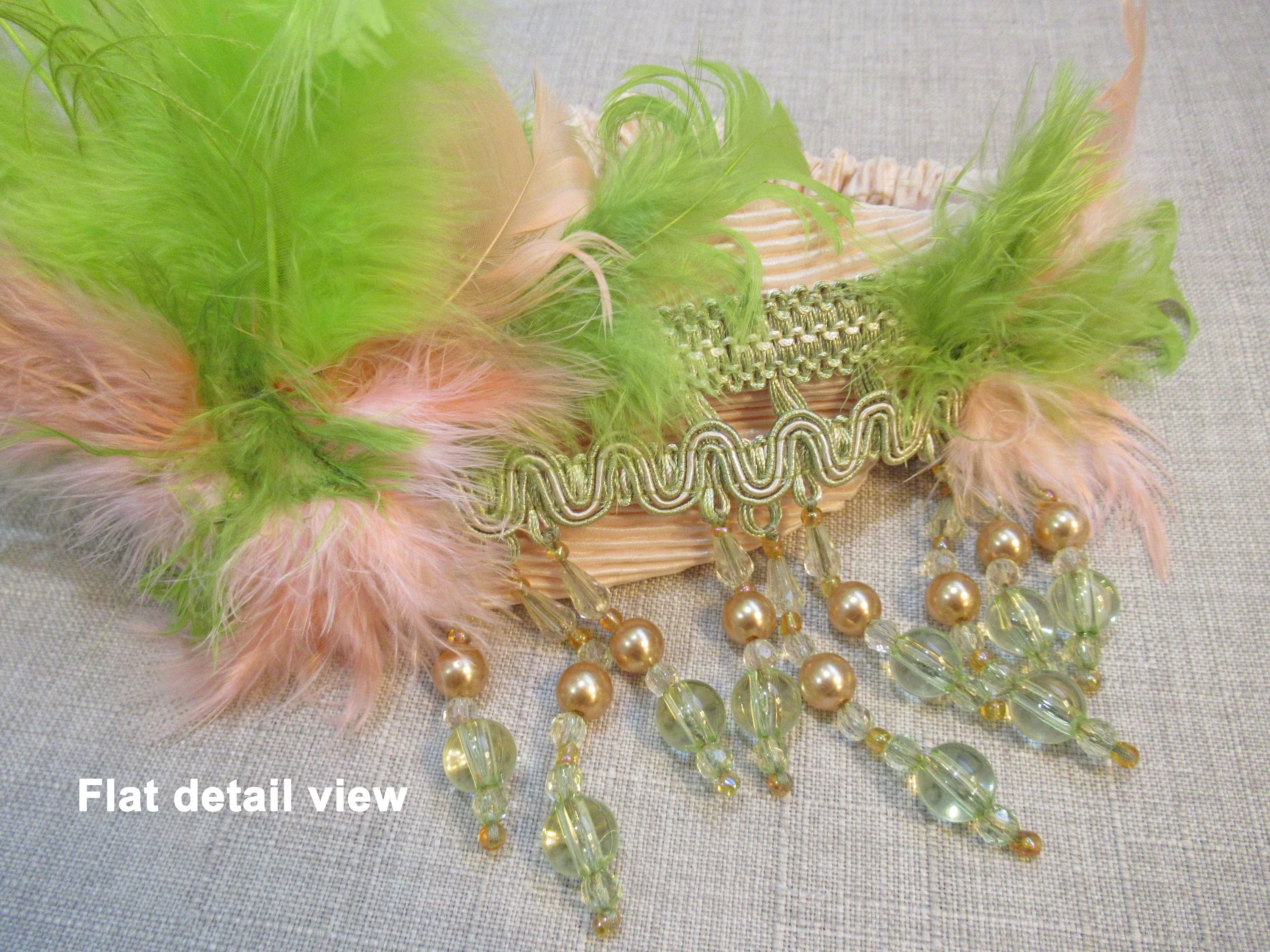 Statement Stretch Headband Dangling Beads Pastel Beige and Apple Green Beads W Matching Feathers Wow Appeal In This Stylish Flapper Style - Image 8