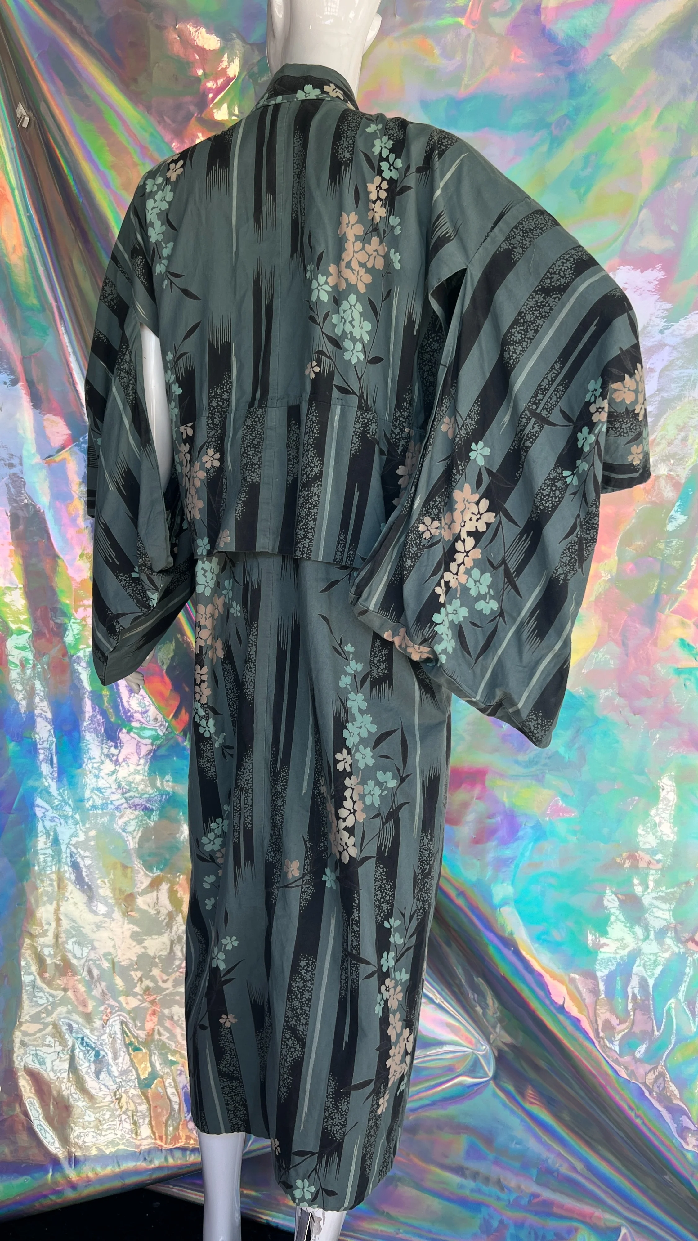 Steel Blue with Pastel Florals Cotton Kimono - Image 7