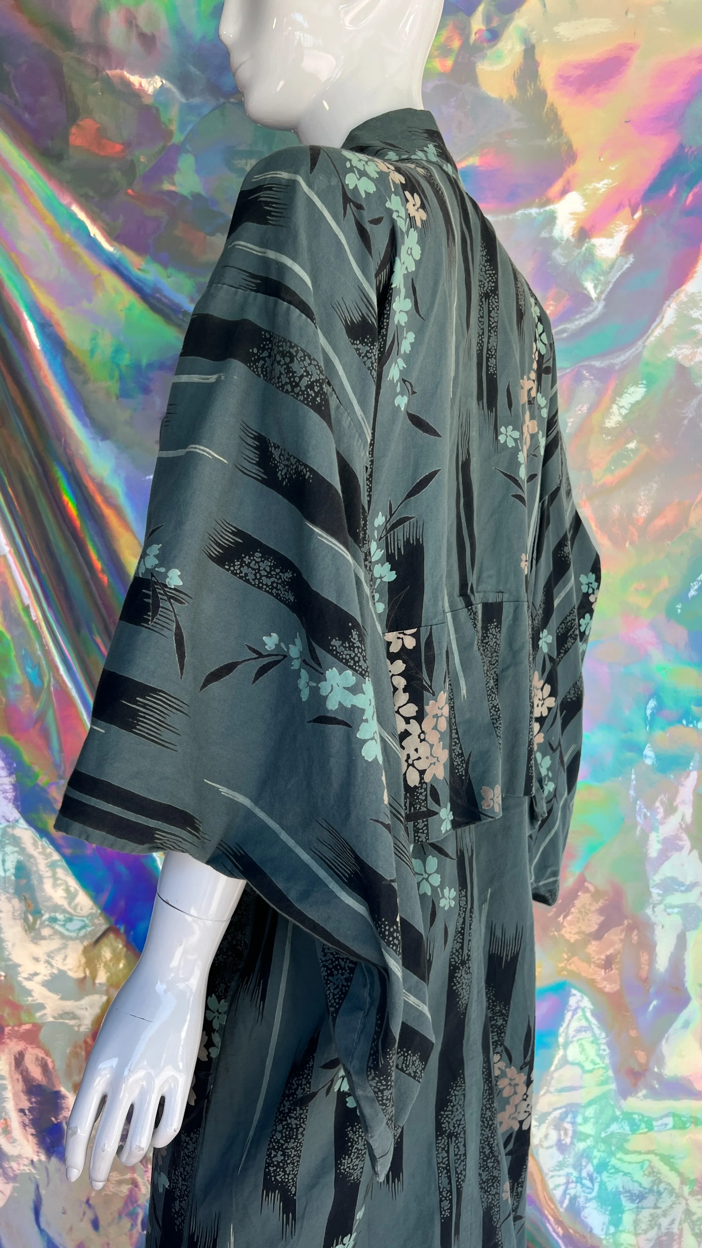 Steel Blue with Pastel Florals Cotton Kimono - Image 9