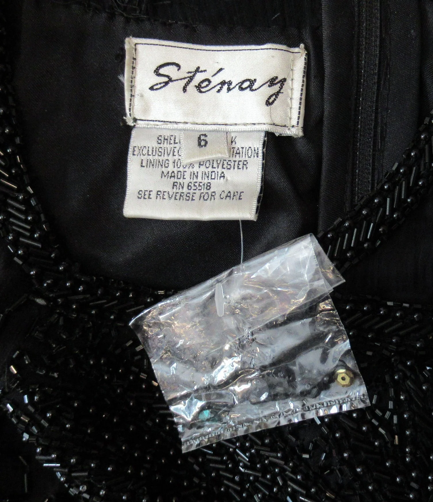 Stenay Long Dress Sexy Low Cut Sheer Beaded Top Beaded Black Silk Made In India Slim Style Fully Lined Extra Bag of Beads Vintage by Stenay - Image 10